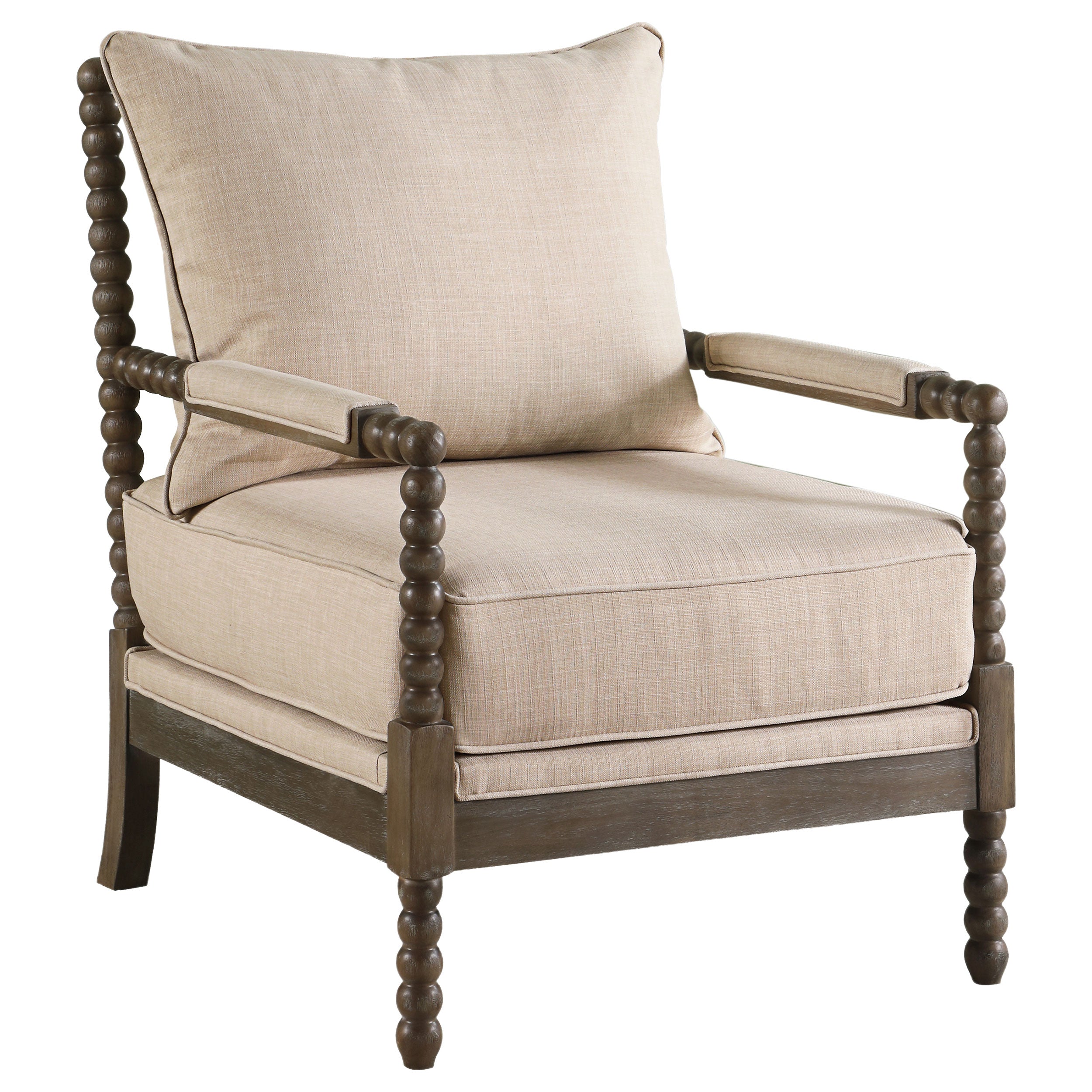 Dar Furniture - Coaster - Blanchett Upholstered Bobbin Accent Chair Beige and Distressed Brown - 905362