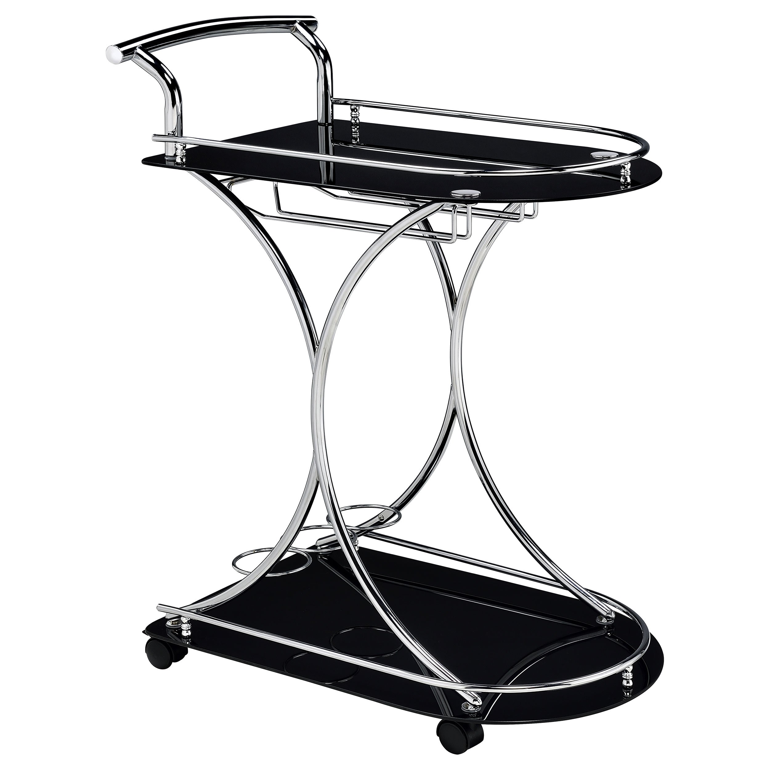 Dar Furniture - Coaster - Elfman 2-tier Glass Shelf Metal Bar Cart Black and Chrome - 910001
