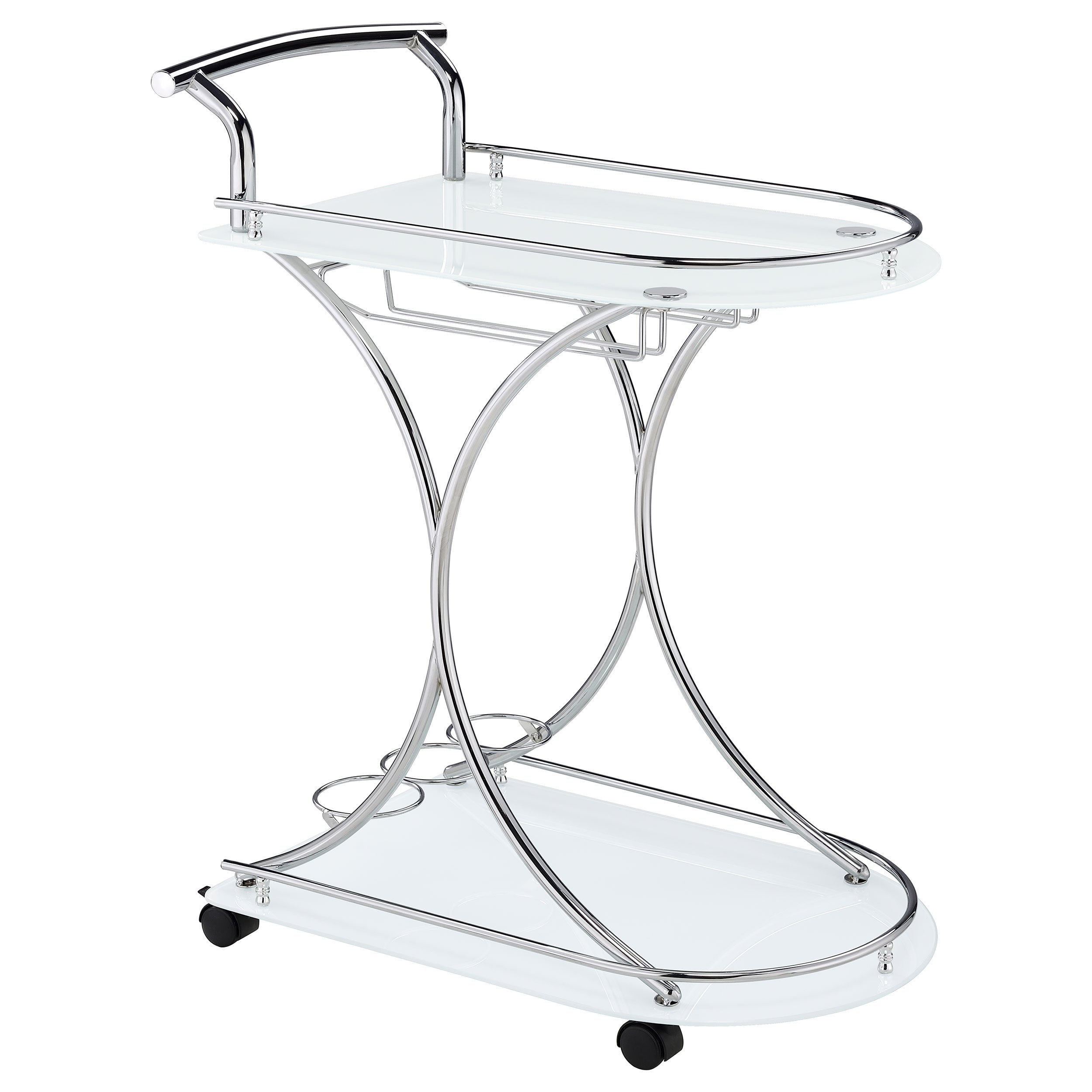 Dar Furniture - Coaster - Elfman 2-tier Glass Shelf Metal Bar Cart White and Chrome - 910002