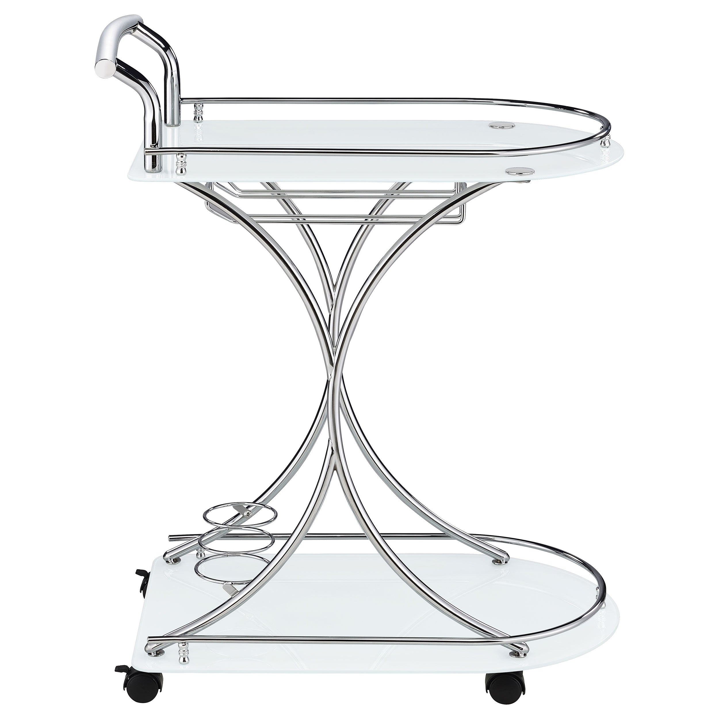 Elfman 2-tier Glass Shelf Metal Bar Cart White and Chrome