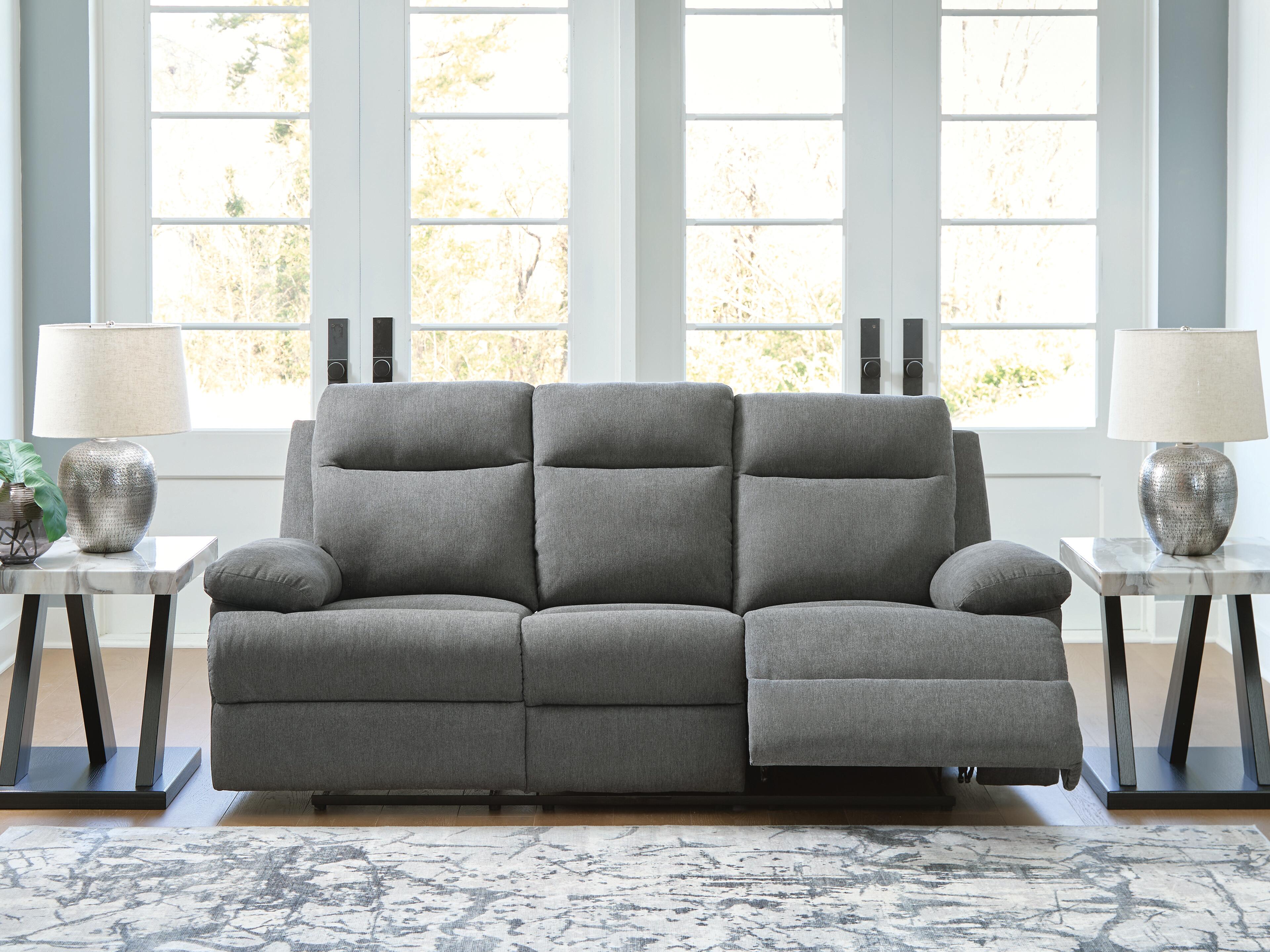 Dar Furniture - Ashley Furniture - Side-Swipe Reclining Sofa with Drop Down Table - REC Sofa w/Drop Down Table / Charcoal - PC9140689