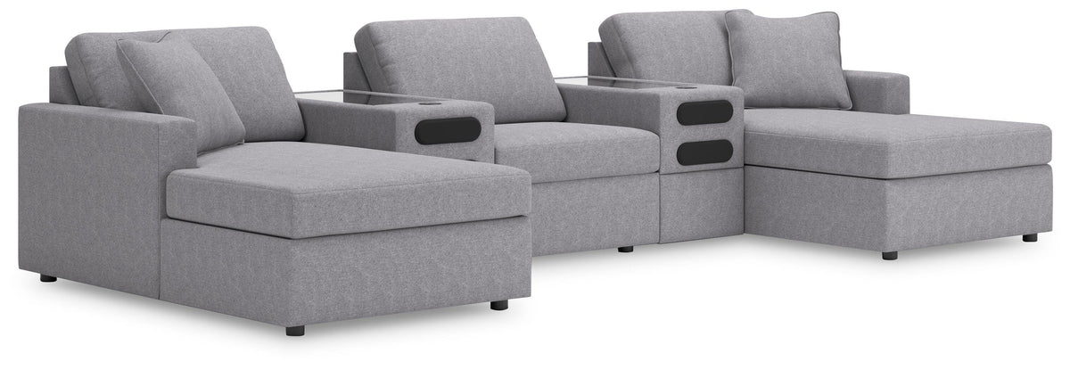 Dar Furniture - Ashley Furniture - Modmax 5-Piece Sectional with Chaise and Audio Console - RAF 5-Piece Sectional with Chaise and Audio Console / Granite - 92104S47