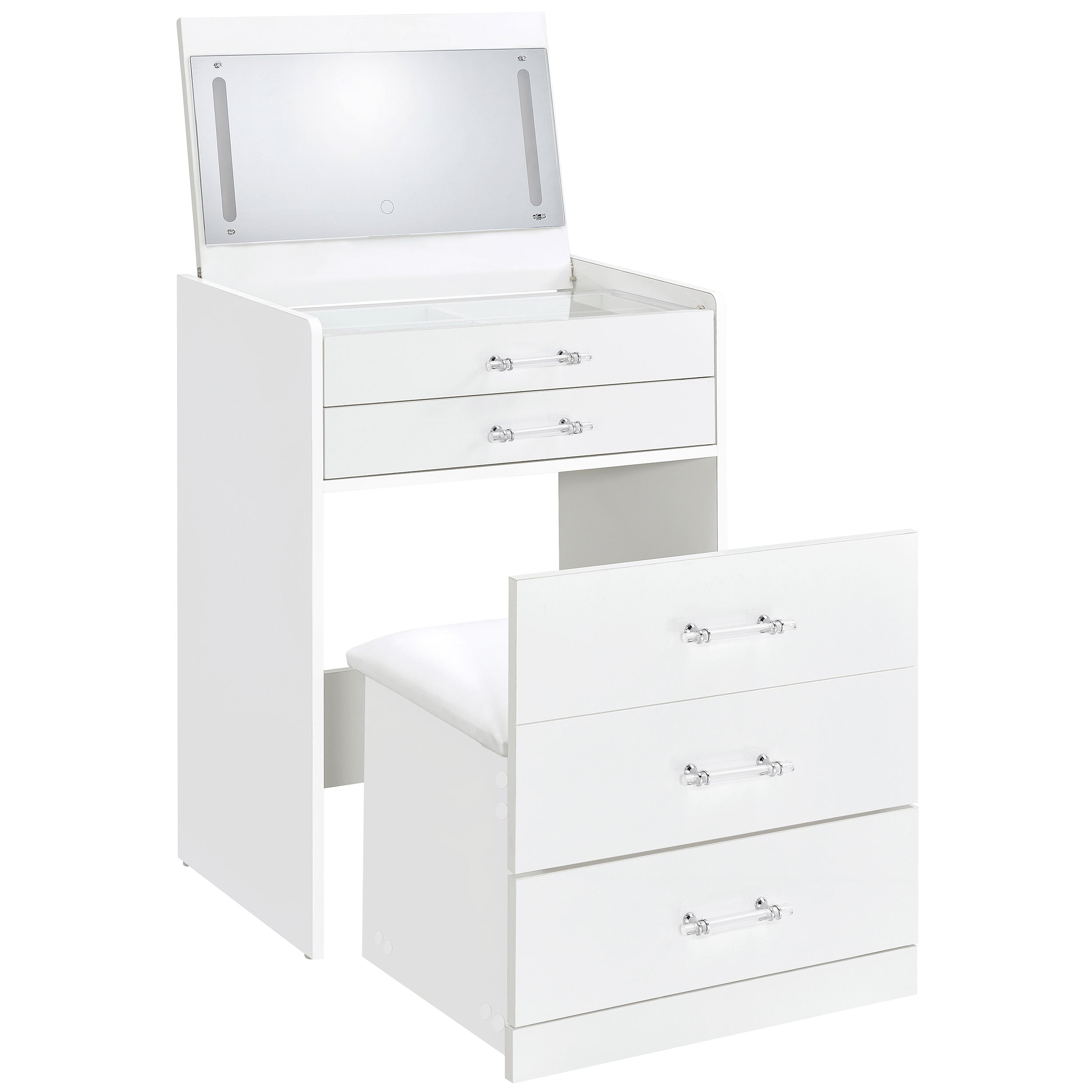 Dar Furniture - Coaster - Danbury 3-drawer Makeup Vanity & Stool Set White High Gloss - 930208