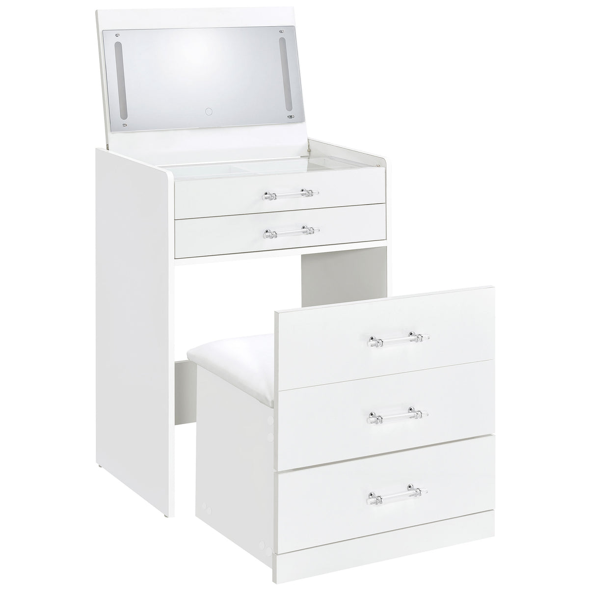 Dar Furniture - Coaster - Danbury 3-drawer Makeup Vanity & Stool Set White High Gloss - 930208