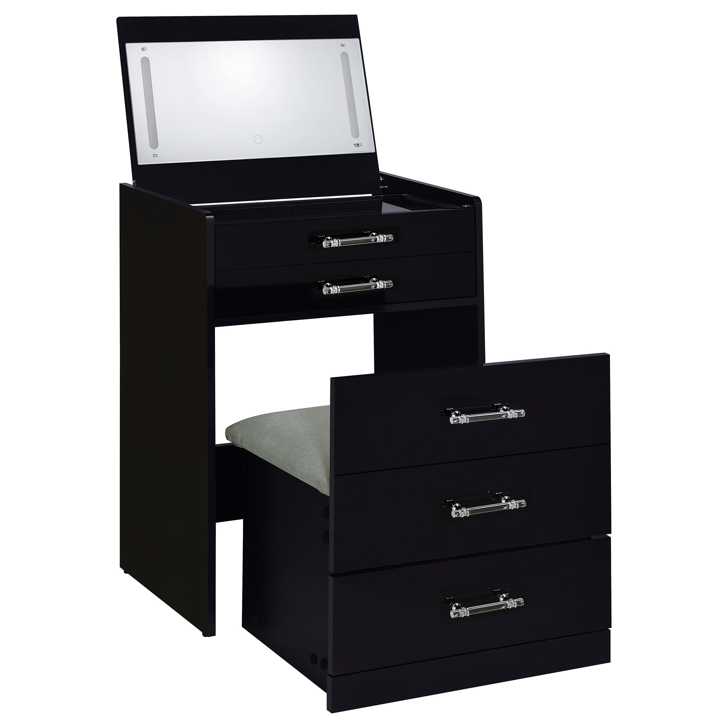 Dar Furniture - Coaster - Danbury 3-drawer Makeup Vanity & Stool Set Black High Gloss - 930209