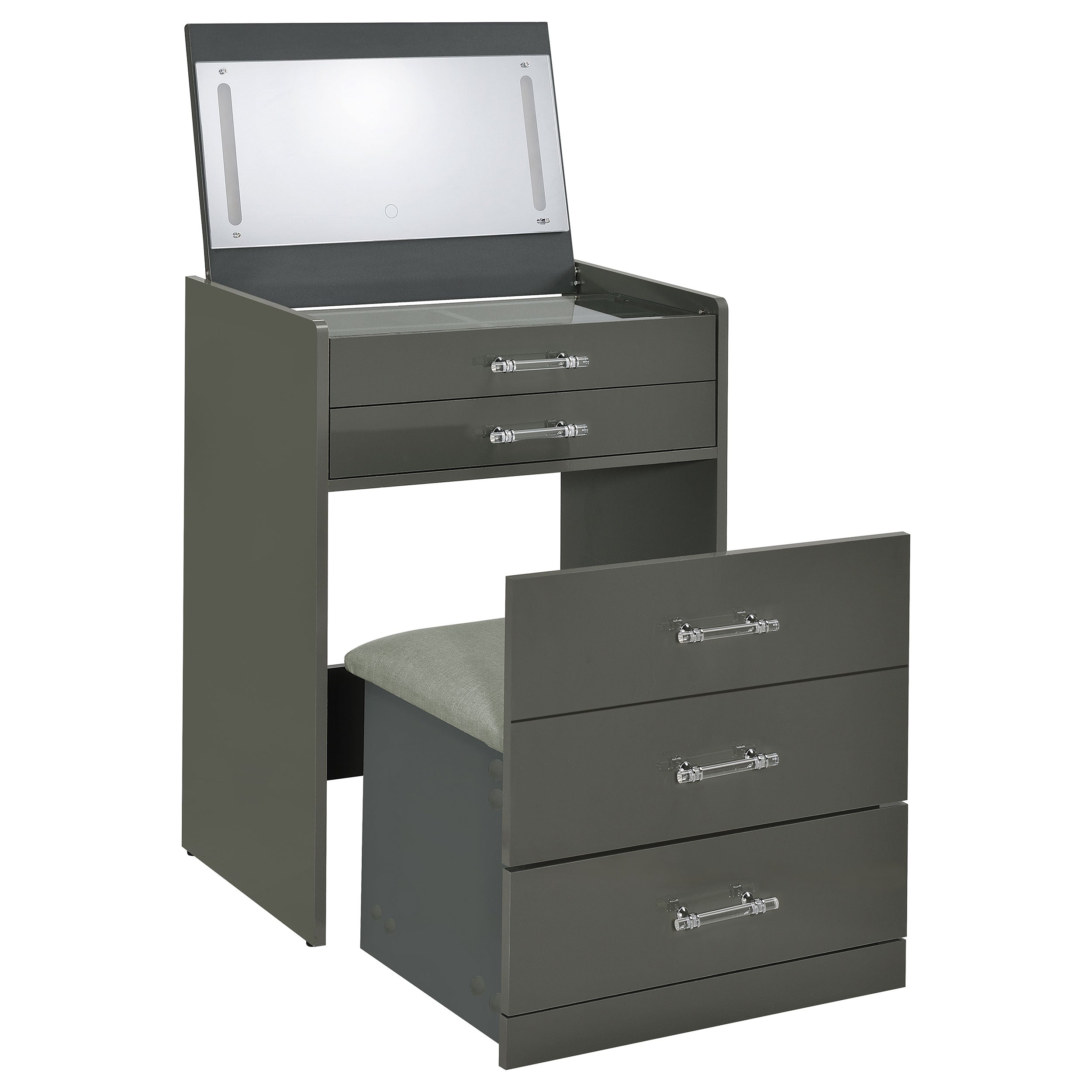 Dar Furniture - Coaster - Danbury 3-drawer Makeup Vanity & Stool Set Grey High Gloss - 930210