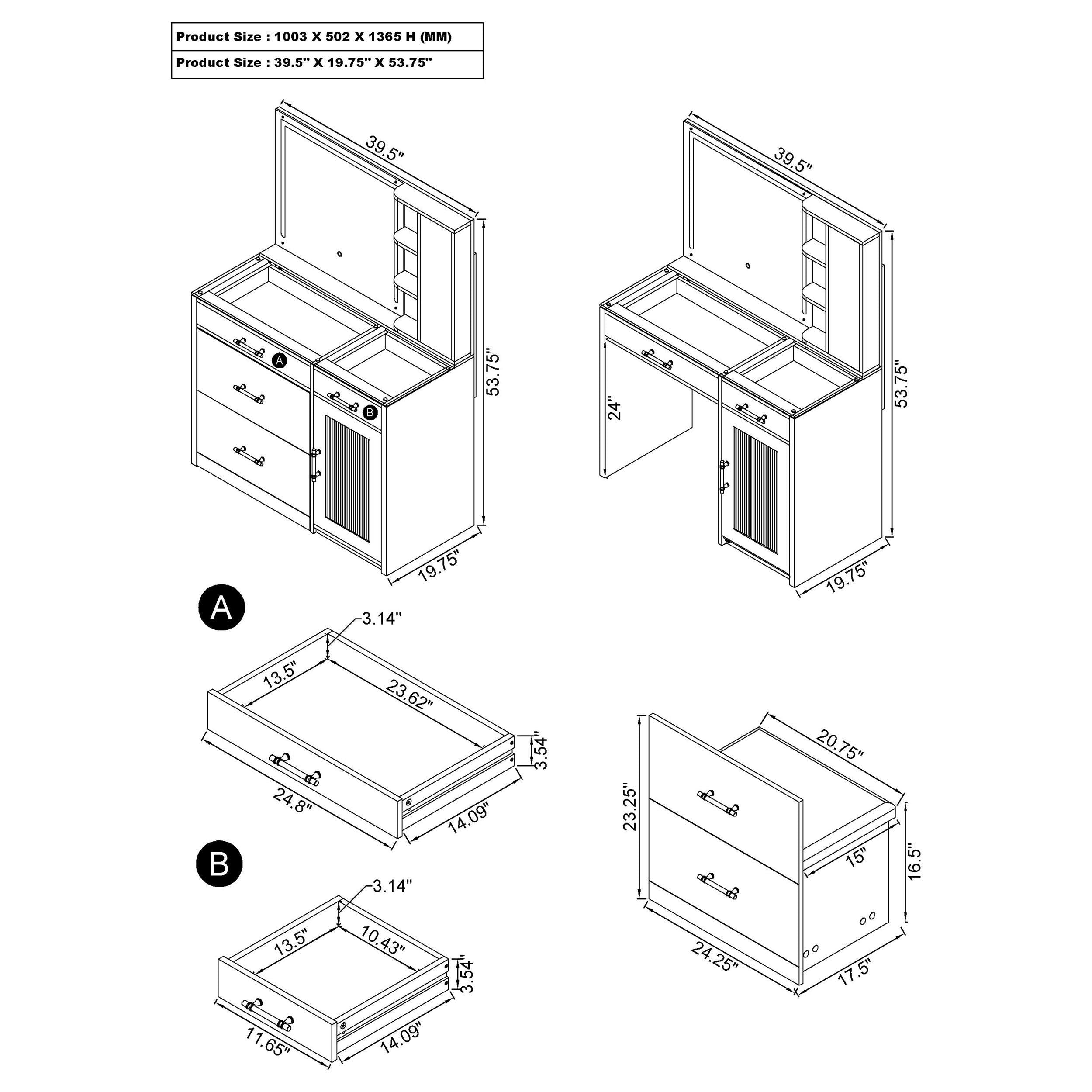 Flora 2-drawer Vanity Set with LED Mirror White High Gloss