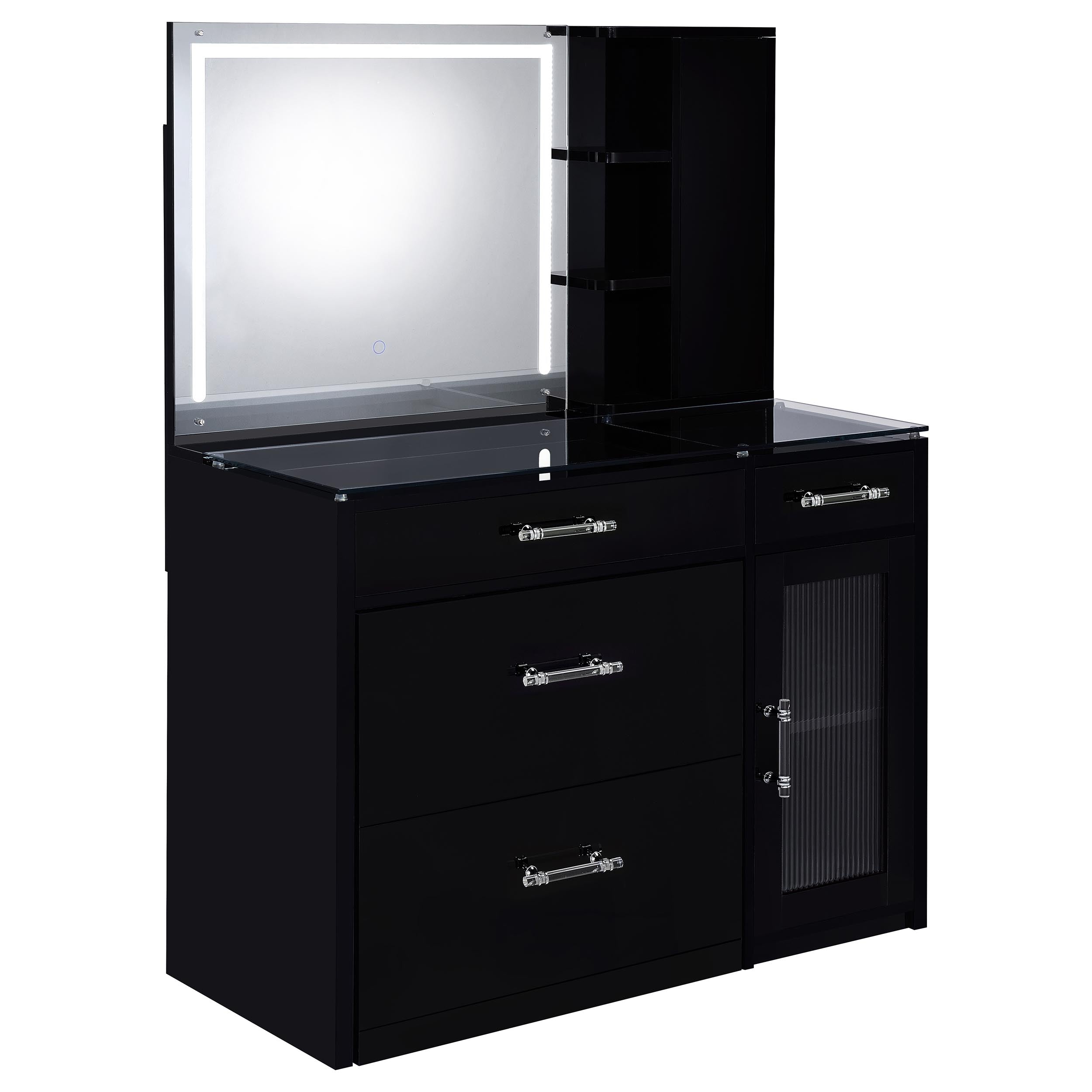 Dar Furniture - Coaster - Flora 2-drawer Vanity Set with LED Mirror Black High Gloss - 930219
