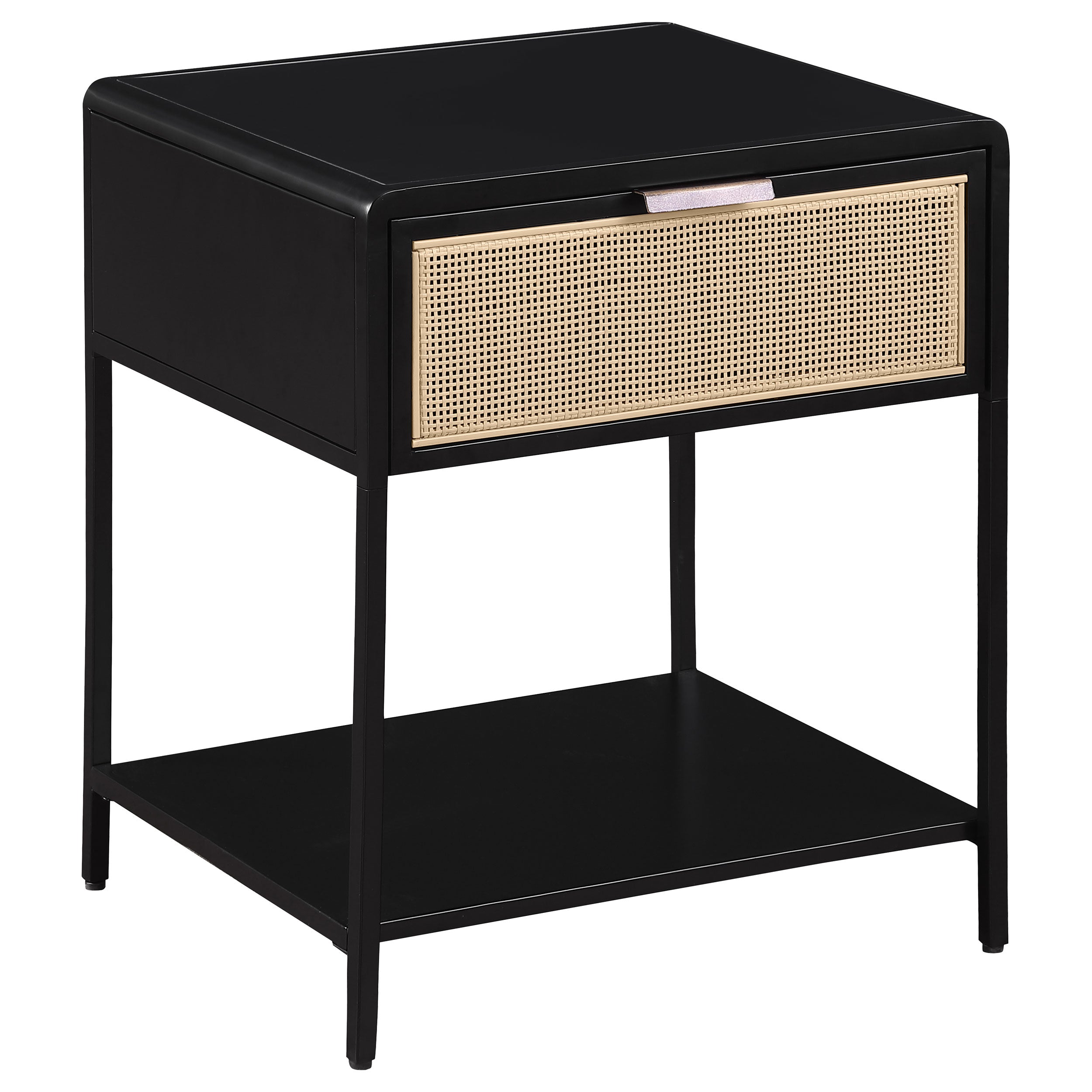Dar Furniture - Coaster - Amherst 1-drawer Radio Weave Cane Metal Bedside Table Black - 930235