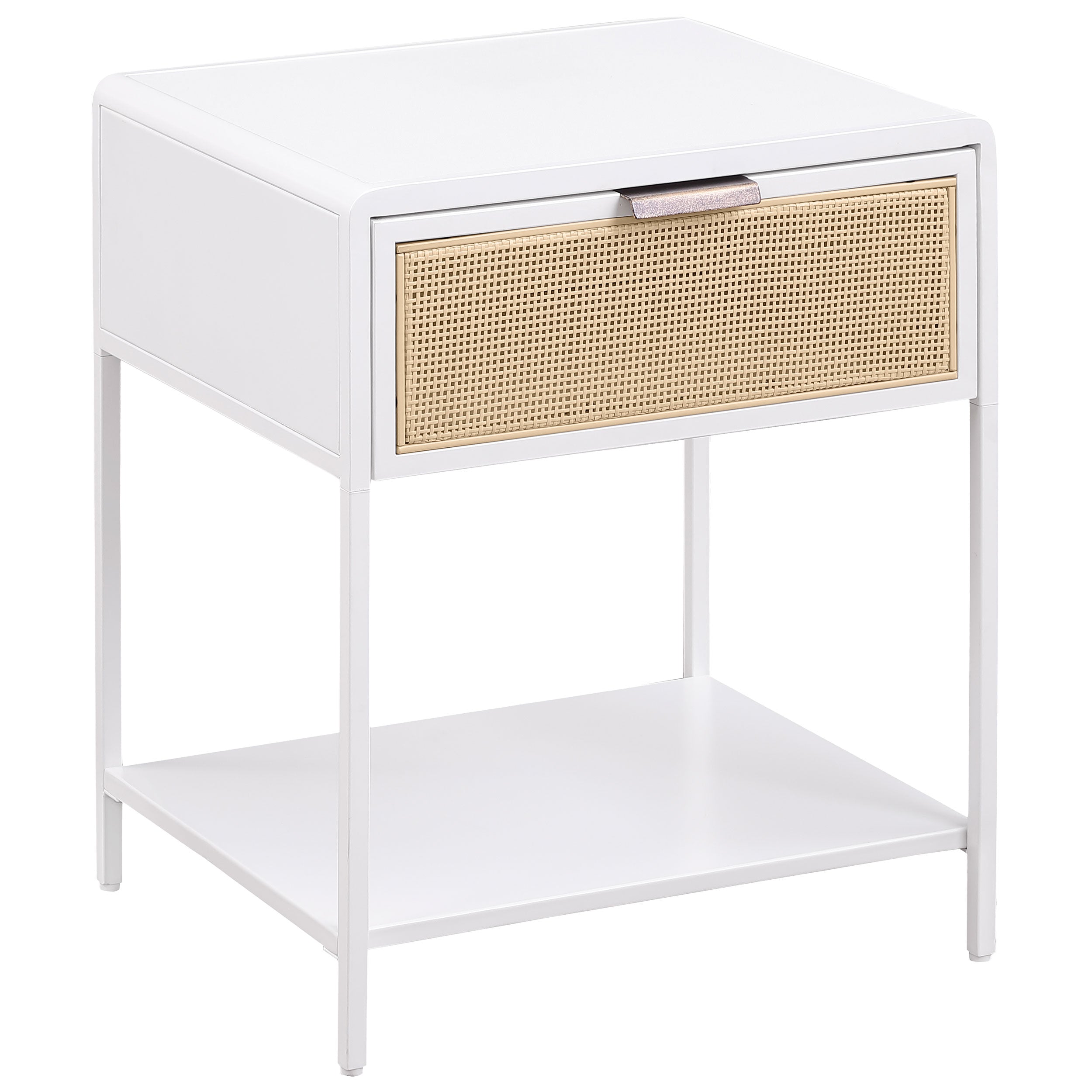 Dar Furniture - Coaster - Amherst 1-drawer Radio Weave Cane Metal Bedside Table White - 930236
