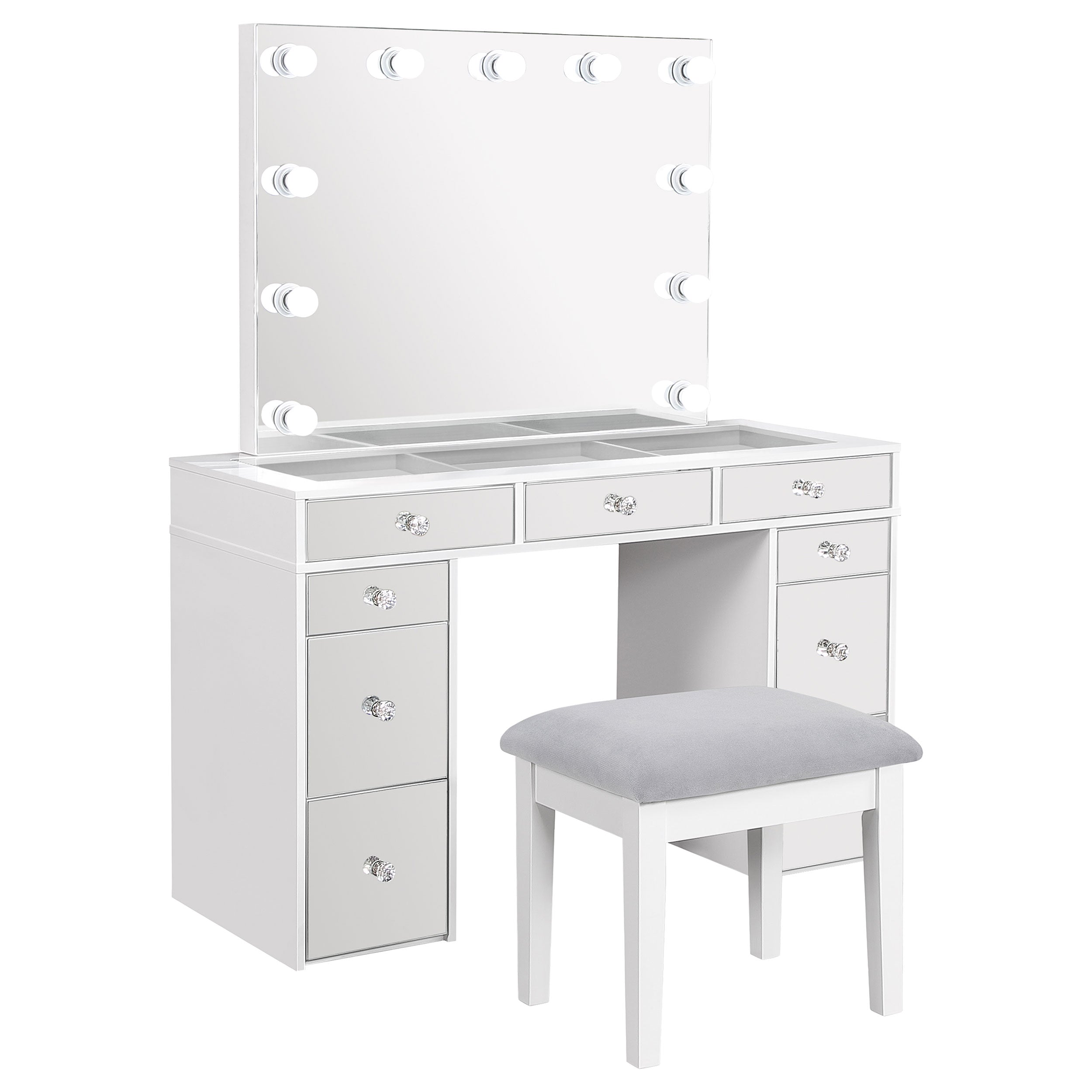Dar Furniture - Coaster - Regina Makeup Vanity Table Set with Lighting White - 930245