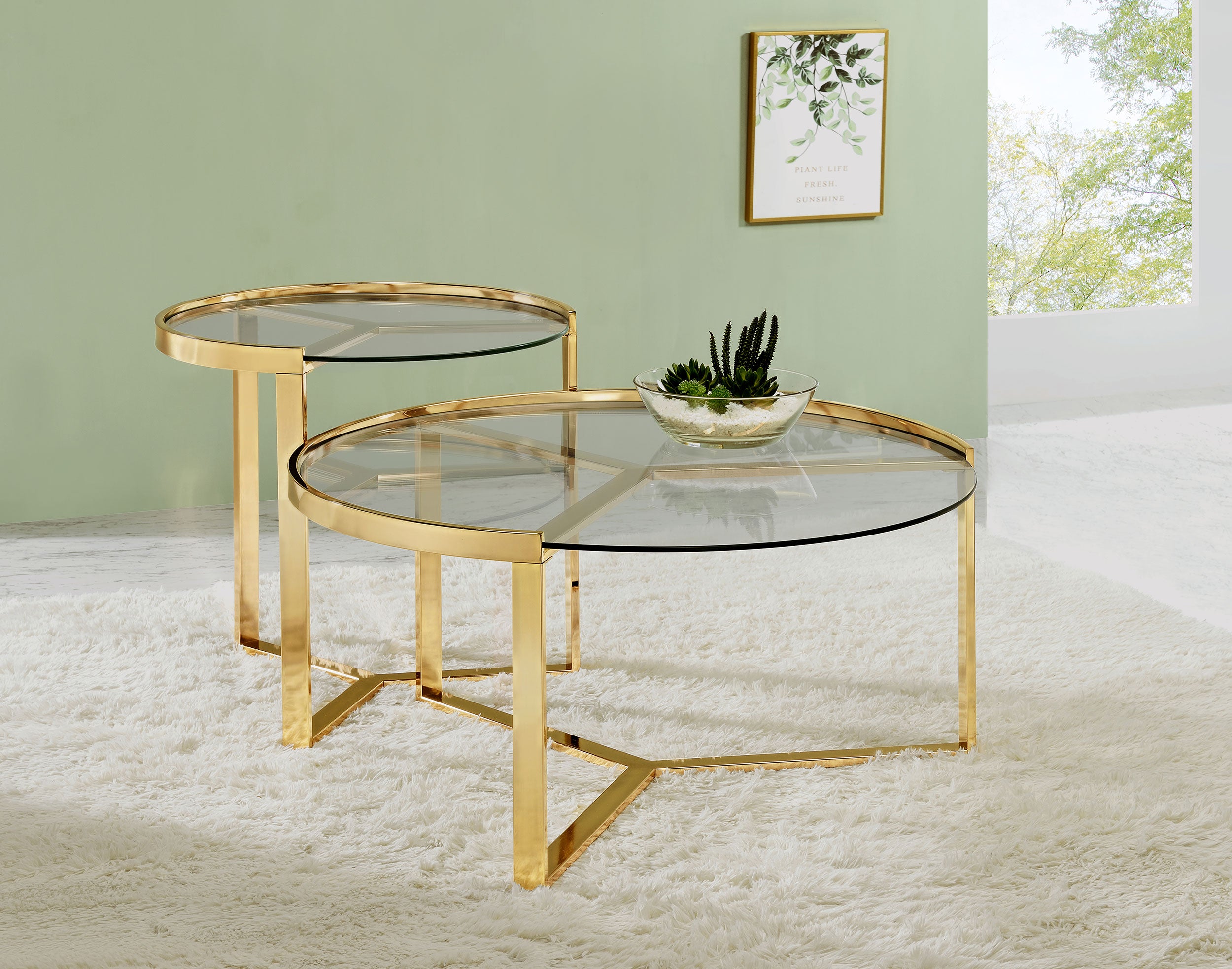 Dar Furniture - Coaster - Delia 2-Piece Round Glass Top Nesting Coffee Table Gold - 930251