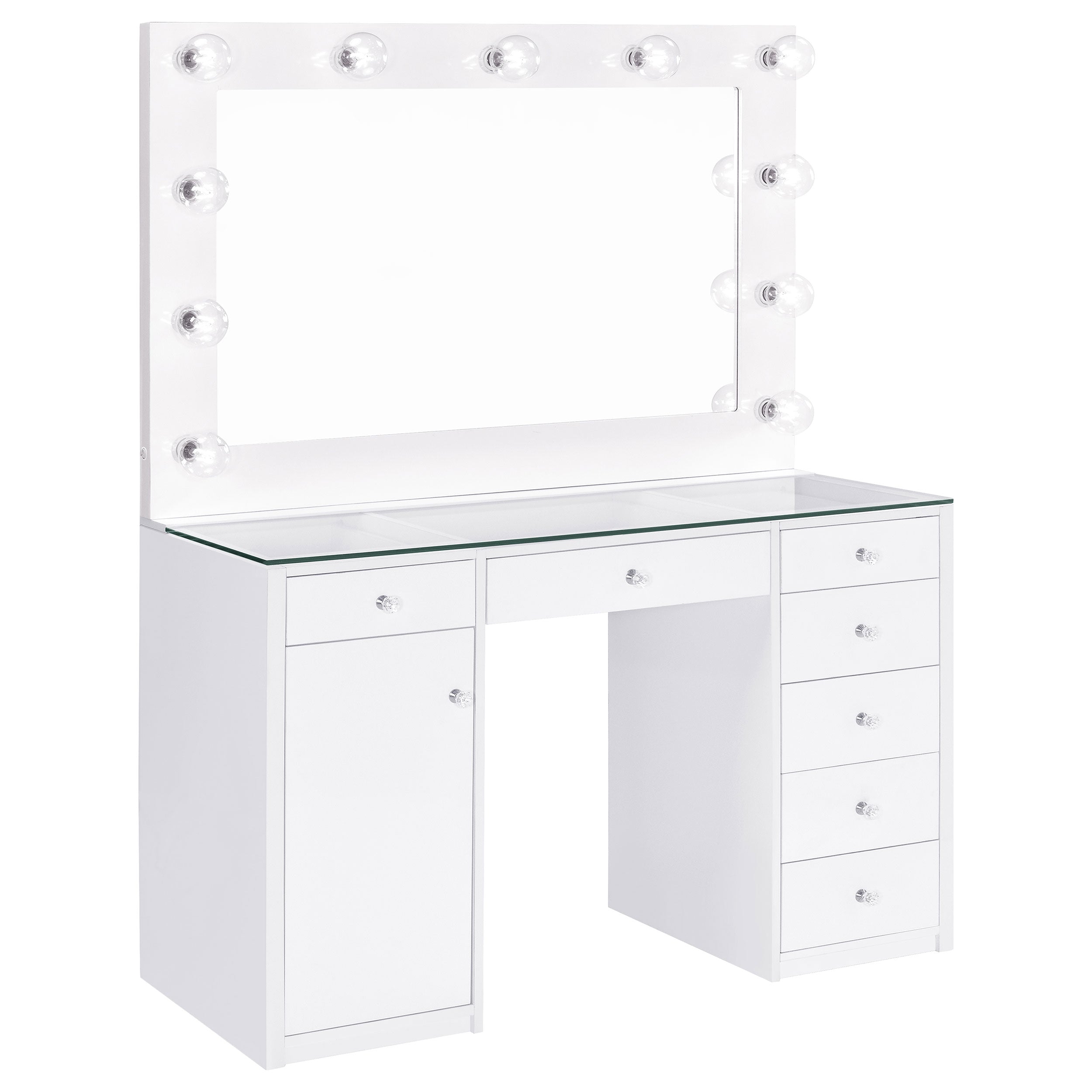 Dar Furniture - Coaster - Acena 7-drawer Vanity Set with Lighting White High Gloss - 931143