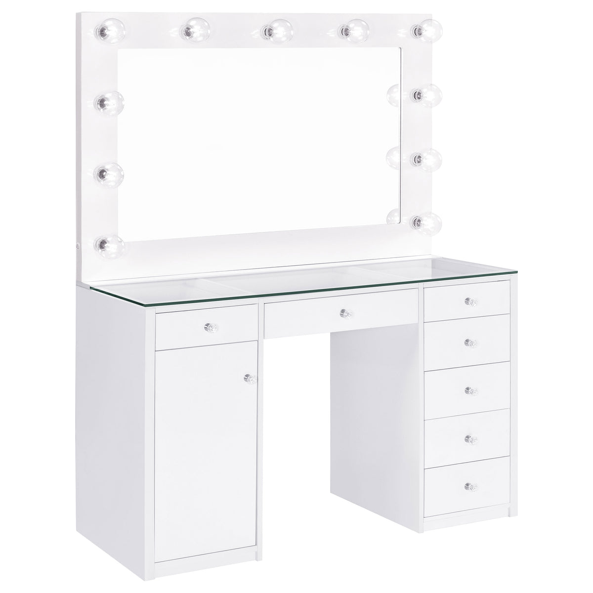 Dar Furniture - Coaster - Acena 7-drawer Vanity Set with Lighting White High Gloss - 931143