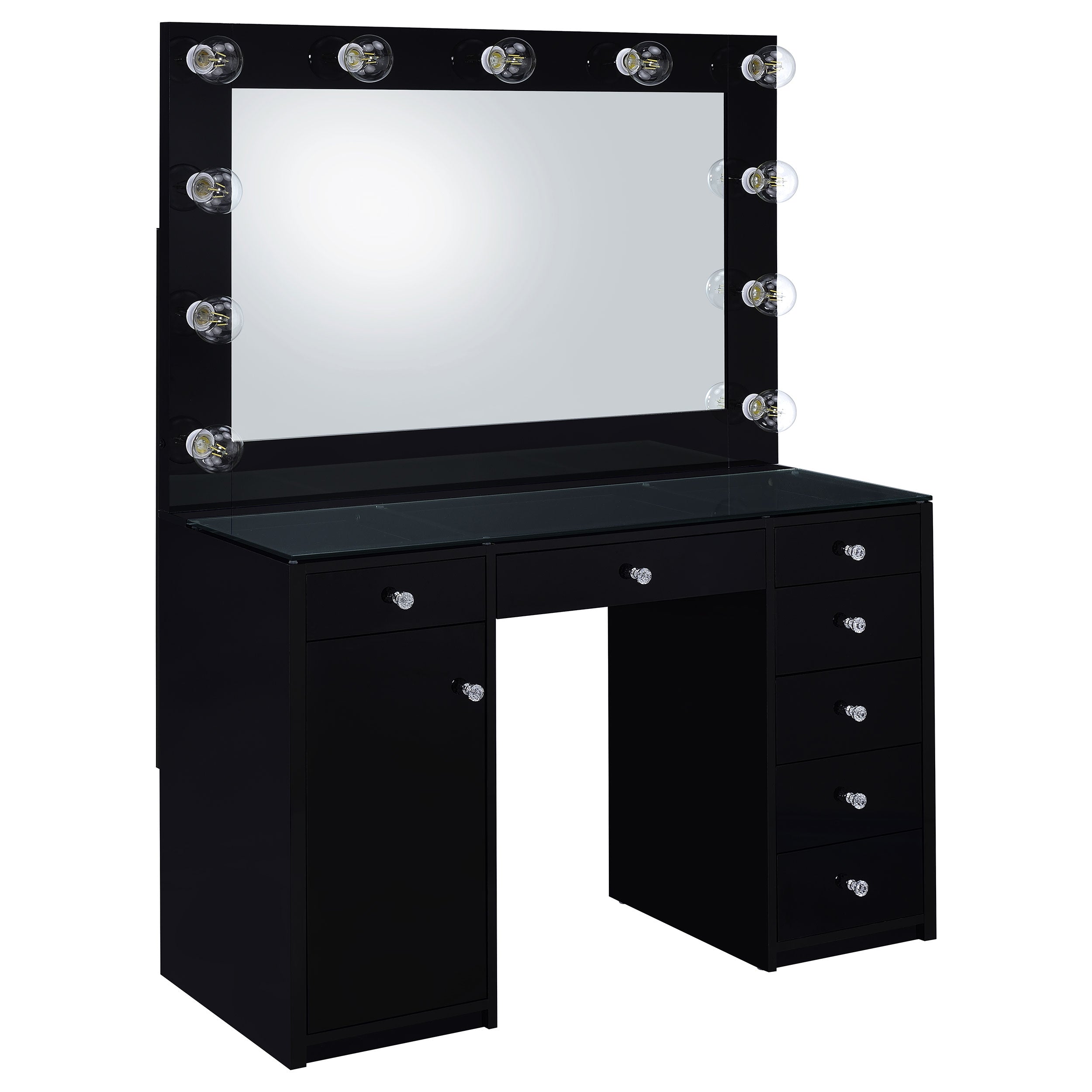Dar Furniture - Coaster - Acena 7-drawer Vanity Set with Lighting Black High Gloss - 931144