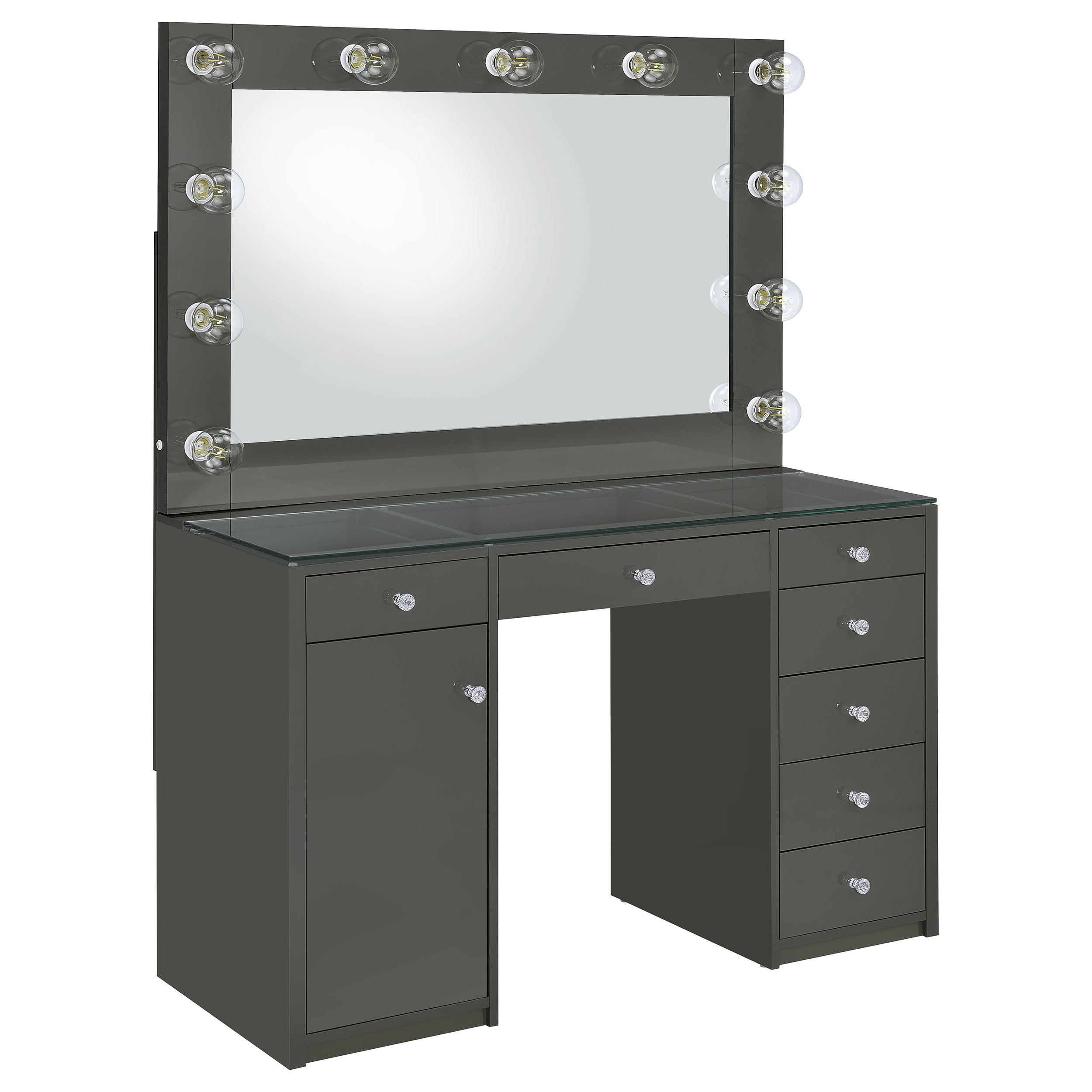 Dar Furniture - Coaster - Acena 7-drawer Vanity Set with Lighting Grey High Gloss - 931145