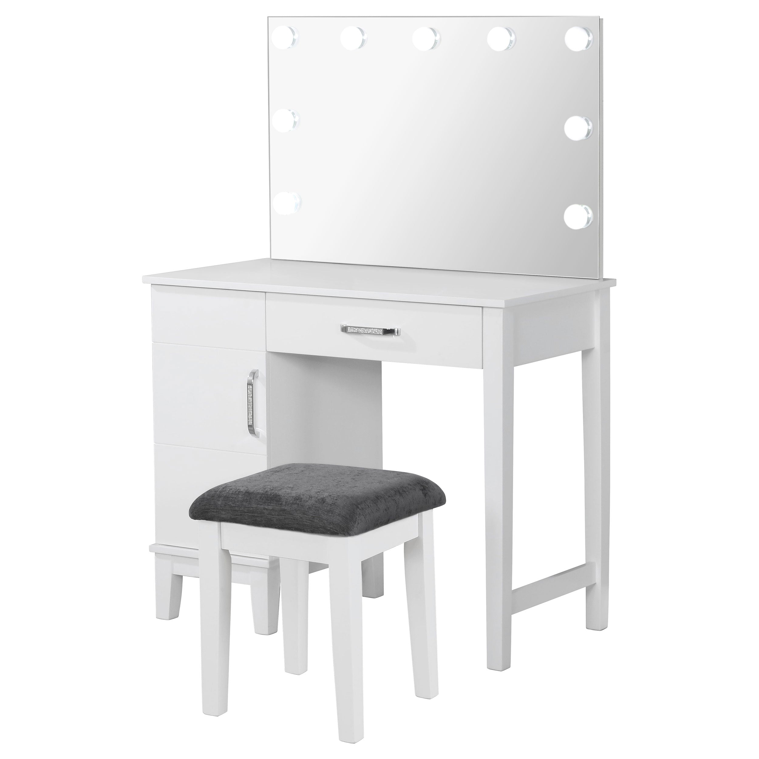 Dar Furniture - Coaster - Elijah Vanity Set with Lighting & Stool White and Dark Grey - 931149