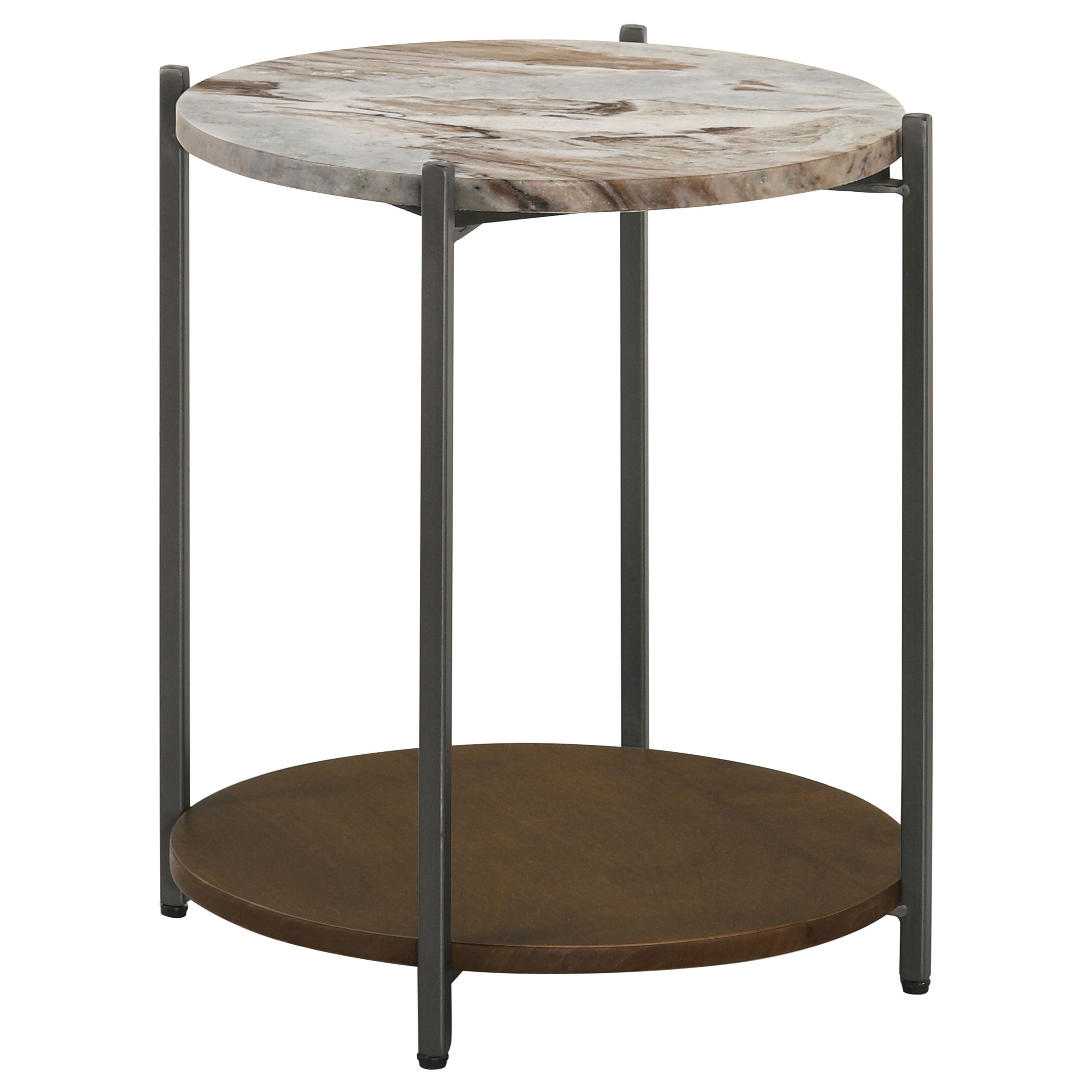 Dar Furniture - Coaster - Noemie Round Marble Top Accent Side Table White and Gunmetal - 931204