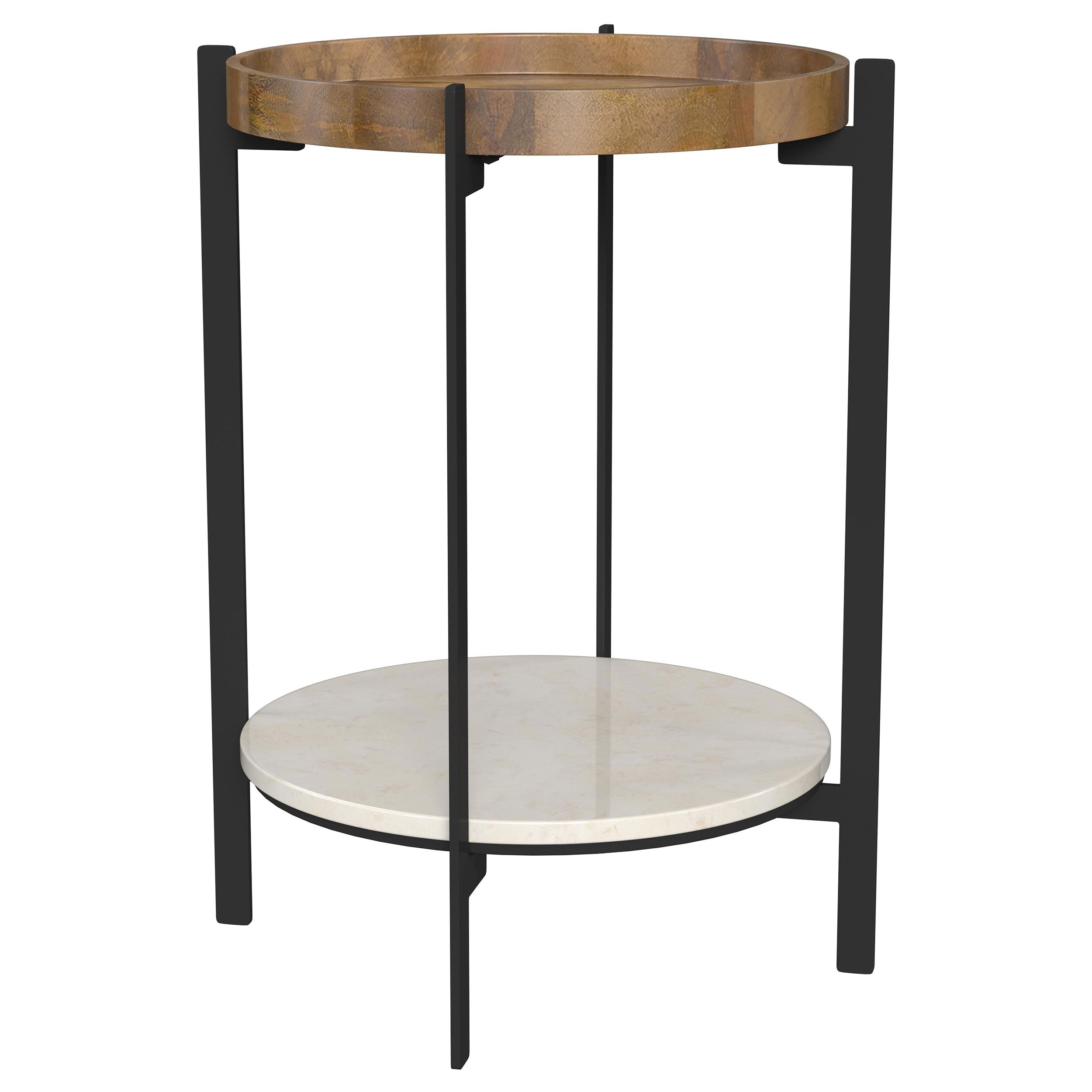 Dar Furniture - Coaster - Adhvik Round End Side Table Marble Shelf Natural and Black - 931218