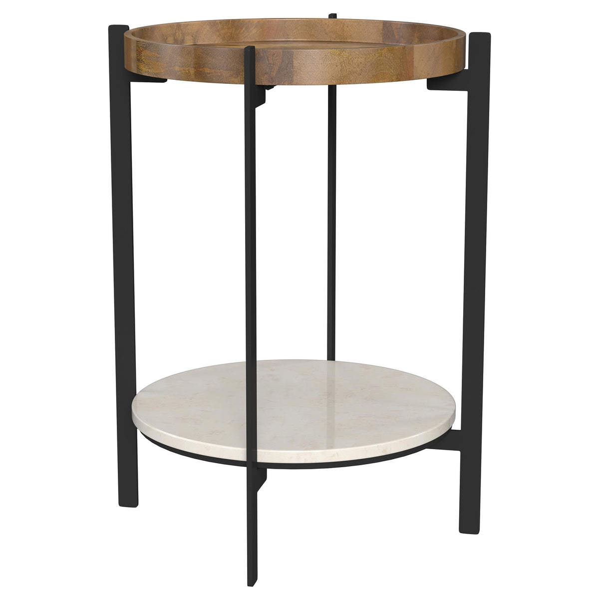 Dar Furniture - Coaster - Adhvik Round End Side Table Marble Shelf Natural and Black - 931218