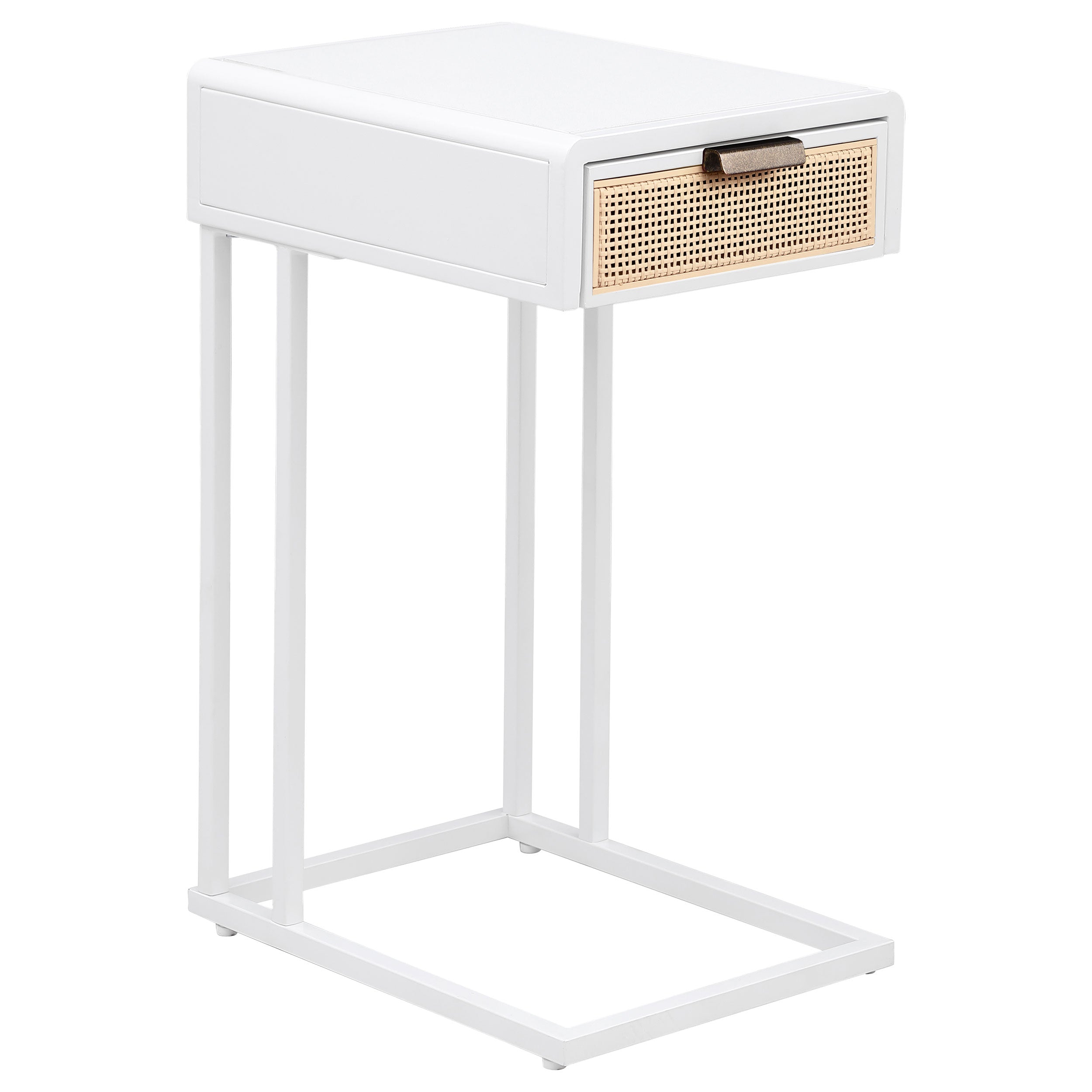Dar Furniture - Coaster - Amherst 1-drawer Radio Weave Cane Metal Side Table White - 931632