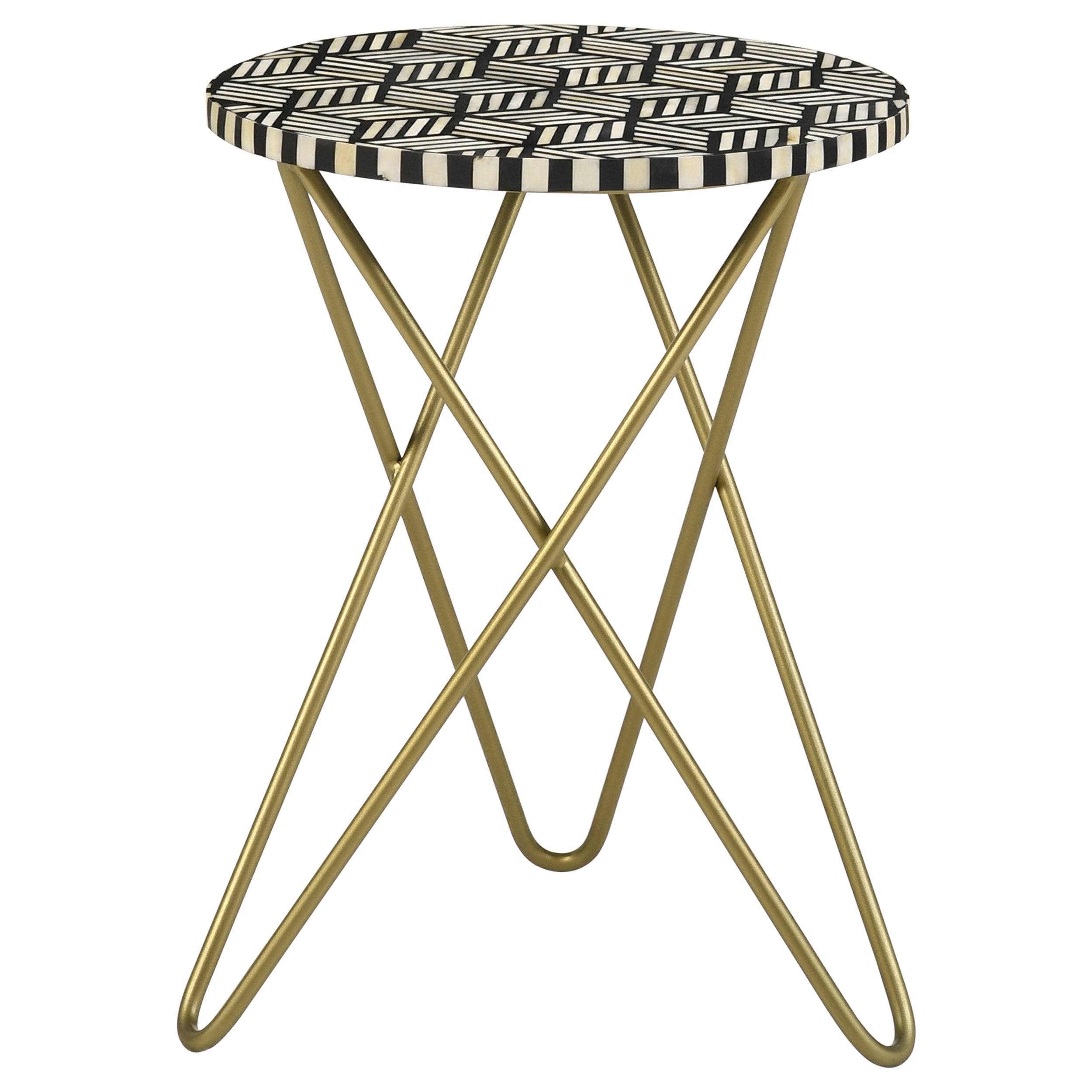 Dar Furniture - Coaster - Xenia Round Bone Inlay Accent Side Table White and Gold - 935878