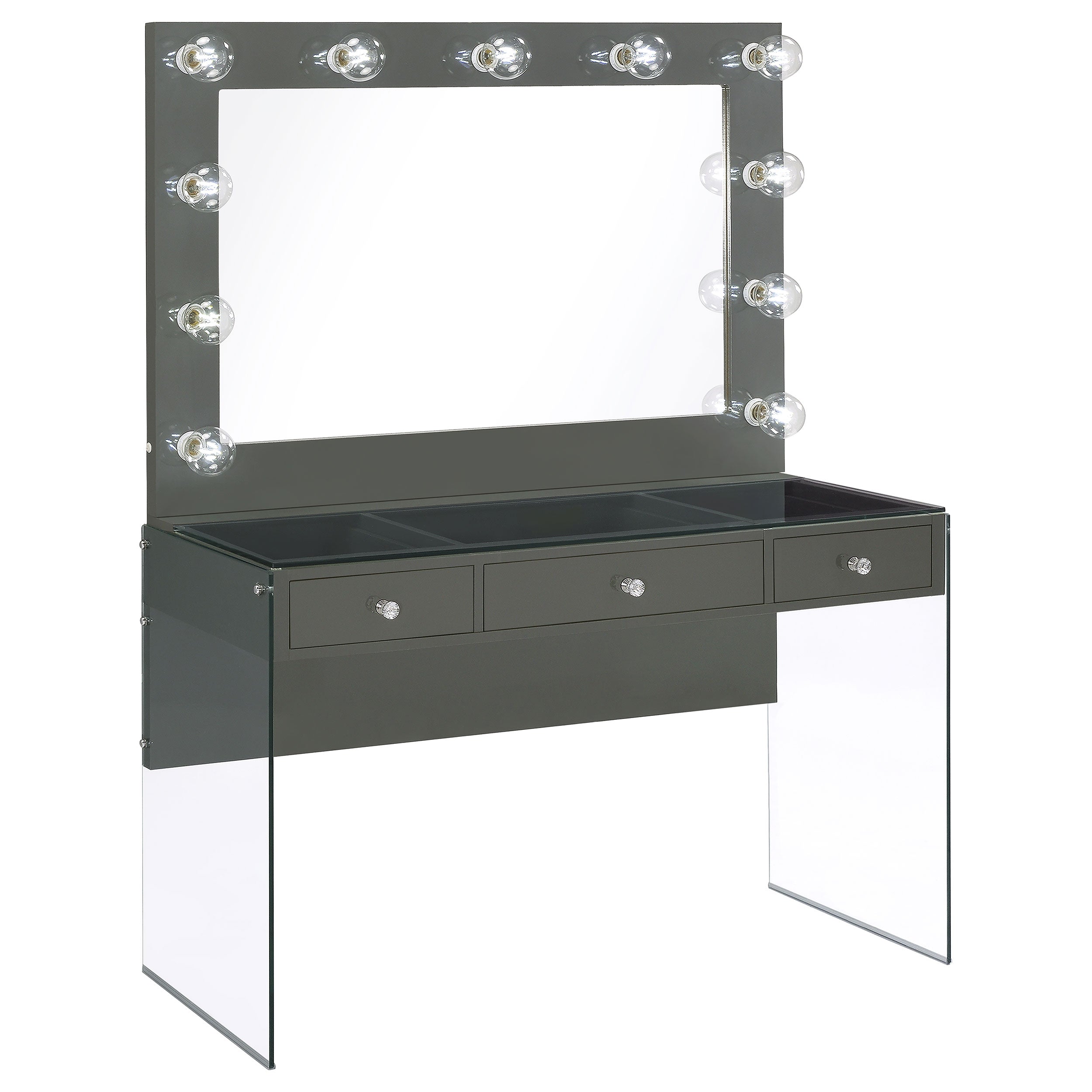Dar Furniture - Coaster - Afshan 3-drawer Vanity Set with Lighting Grey High Gloss - 935923