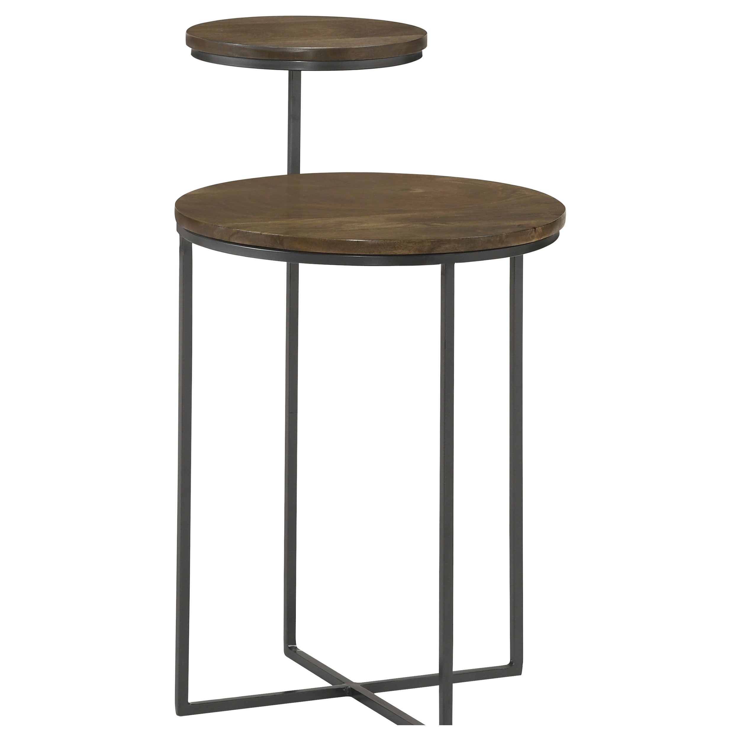 Dar Furniture - Coaster - Yael Round Mango Wood Accent Side Table Natural and Gunmetal - 935980