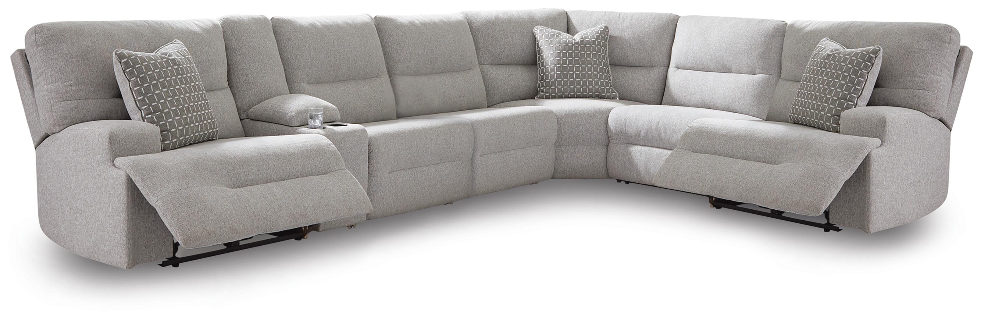 Dar Furniture - Ashley Furniture - Acklen Place 7-Piece Power Sectional Reclining Sofa with Storage Console - 7-Piece Power Sectional Reclining Sofa with Storage Console / Pewter - 93605S20