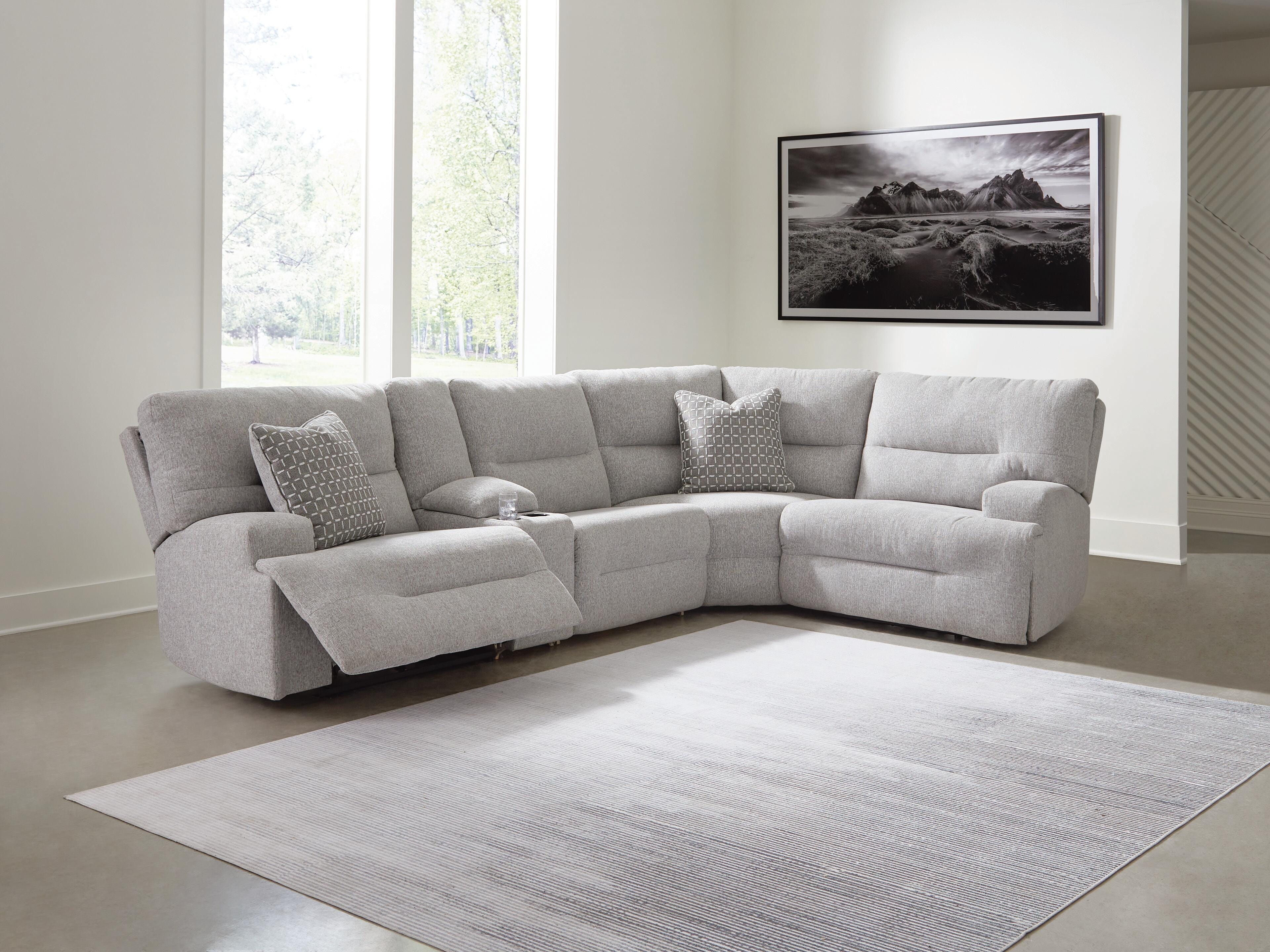 Dar Furniture - Ashley Furniture - Acklen Place 5-Piece Power Reclining Sectional with Storage Console - 5-Piece Power Reclining Sectional with Storage Console / Pewter - 93605S19