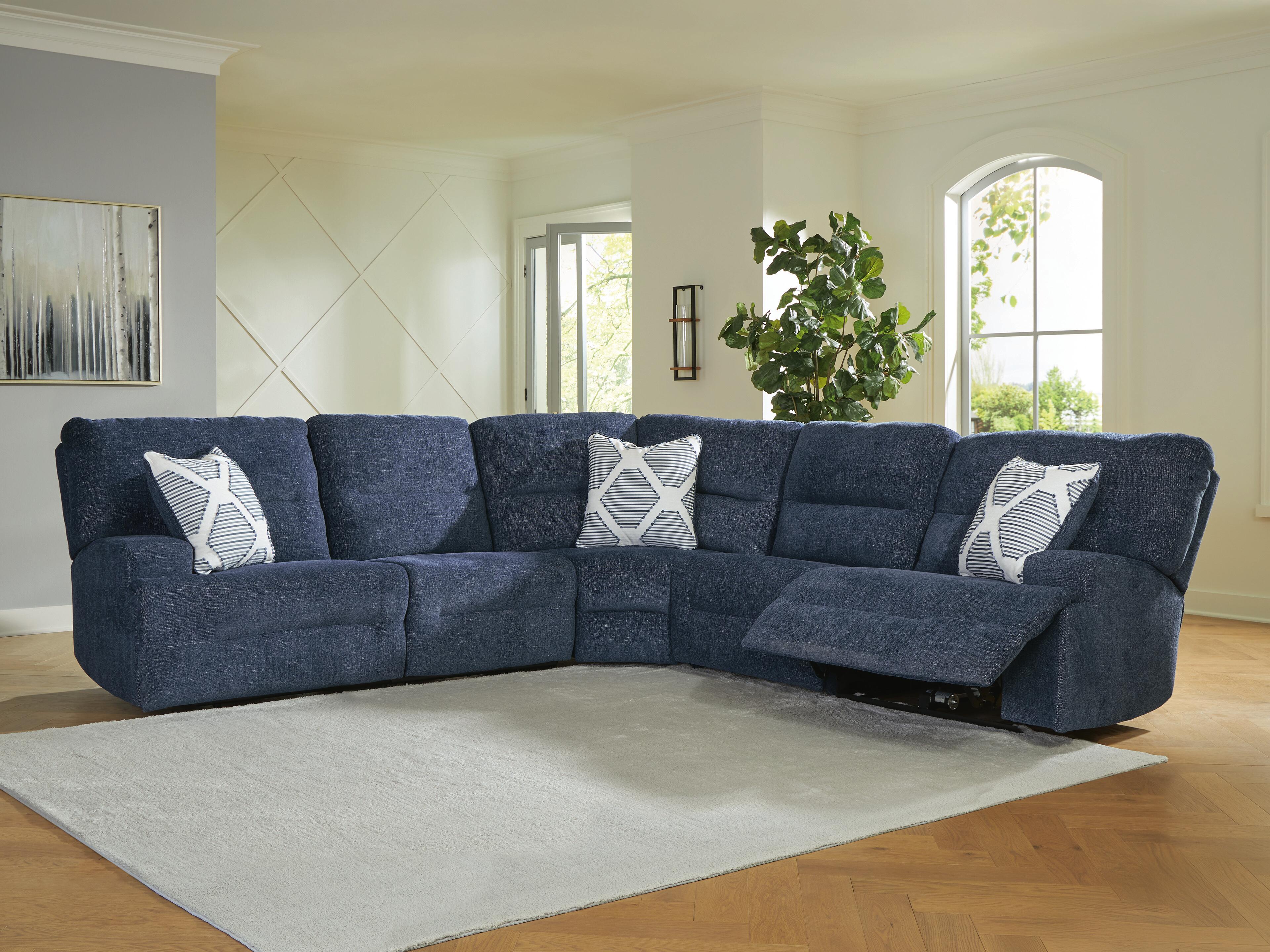 Dar Furniture - Ashley Furniture - Acklen Place 5-Piece Power Reclining Sectional - 5-Piece Power Reclining Sectional / Navy - 93607S3