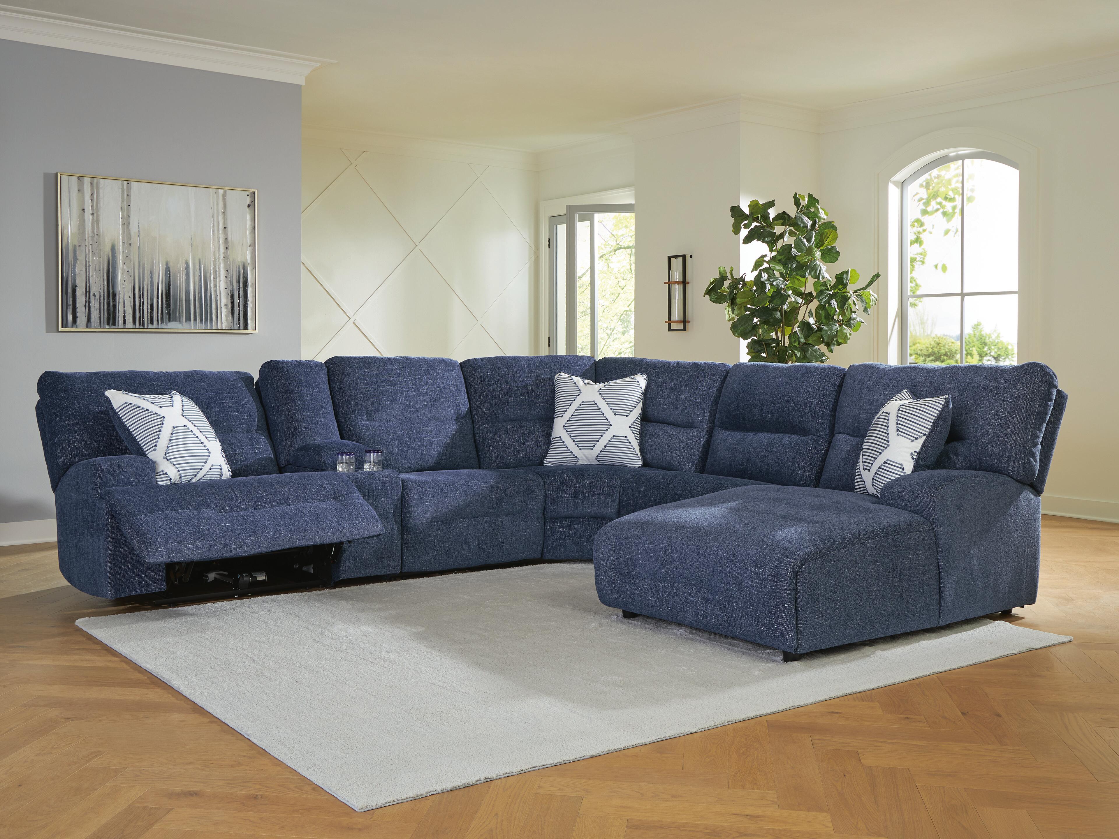 Dar Furniture - Ashley Furniture - Acklen Place 6-Piece Power Reclining Sectional with Chaise - 6-Piece Power Reclining Sectional with Chaise / Navy - 93607S1