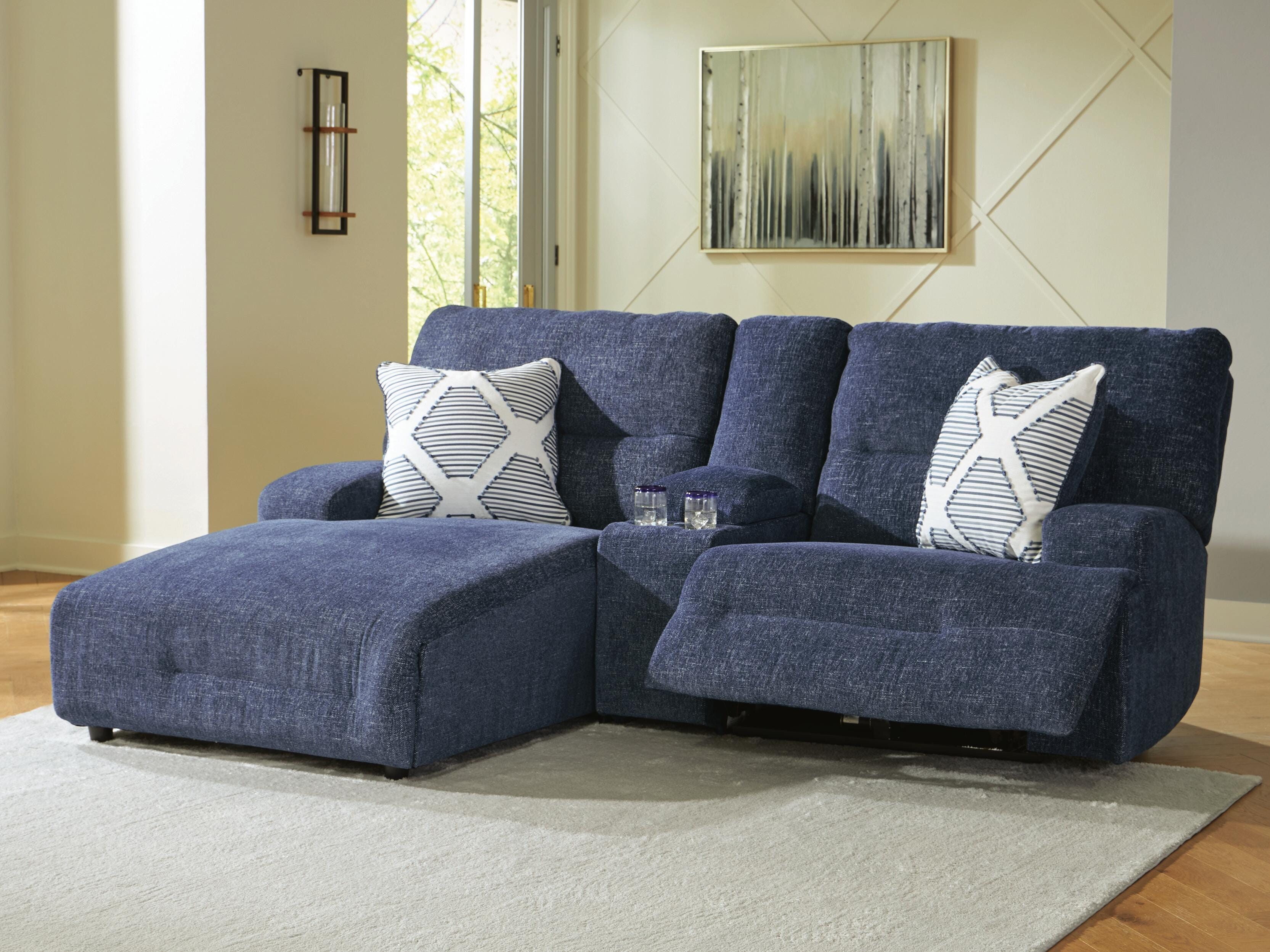 Dar Furniture - Ashley Furniture - Acklen Place 3-Piece Power Reclining Sectional Sofa with Chaise - 3-Piece Power Reclining Sectional Sofa with Chaise / Navy - 93607S5