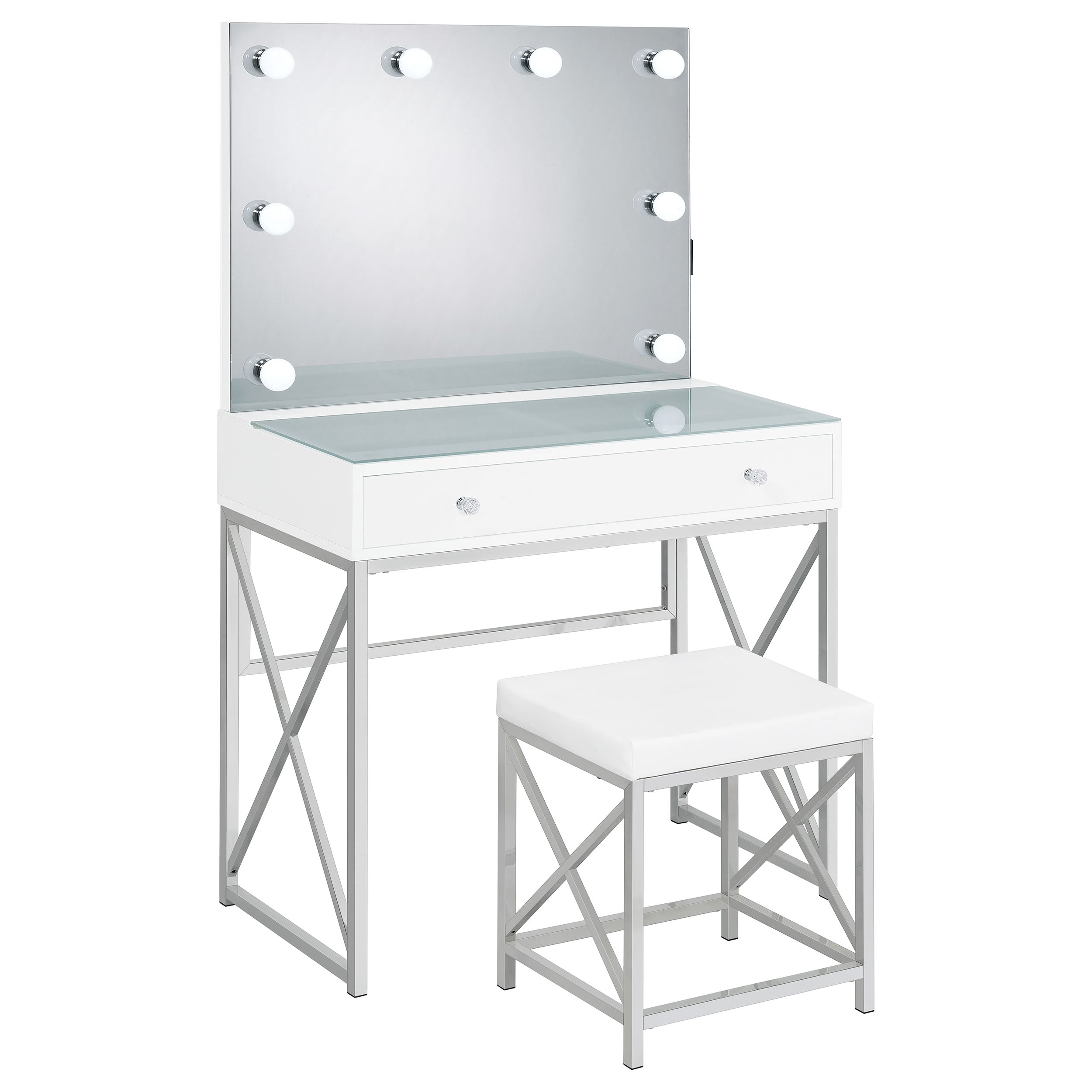 Dar Furniture - Coaster - Eliza Vanity Set with Lighting & Stool White and Chrome - 936164