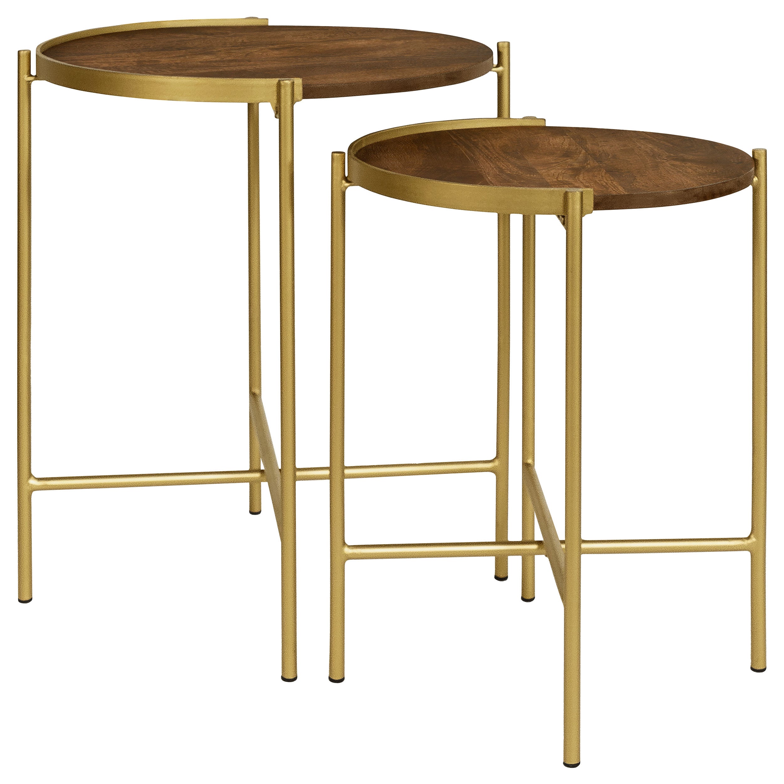 Dar Furniture - Coaster - Malka 2-piece Round Wood Nesting Table Dark Brown and Gold - 936168