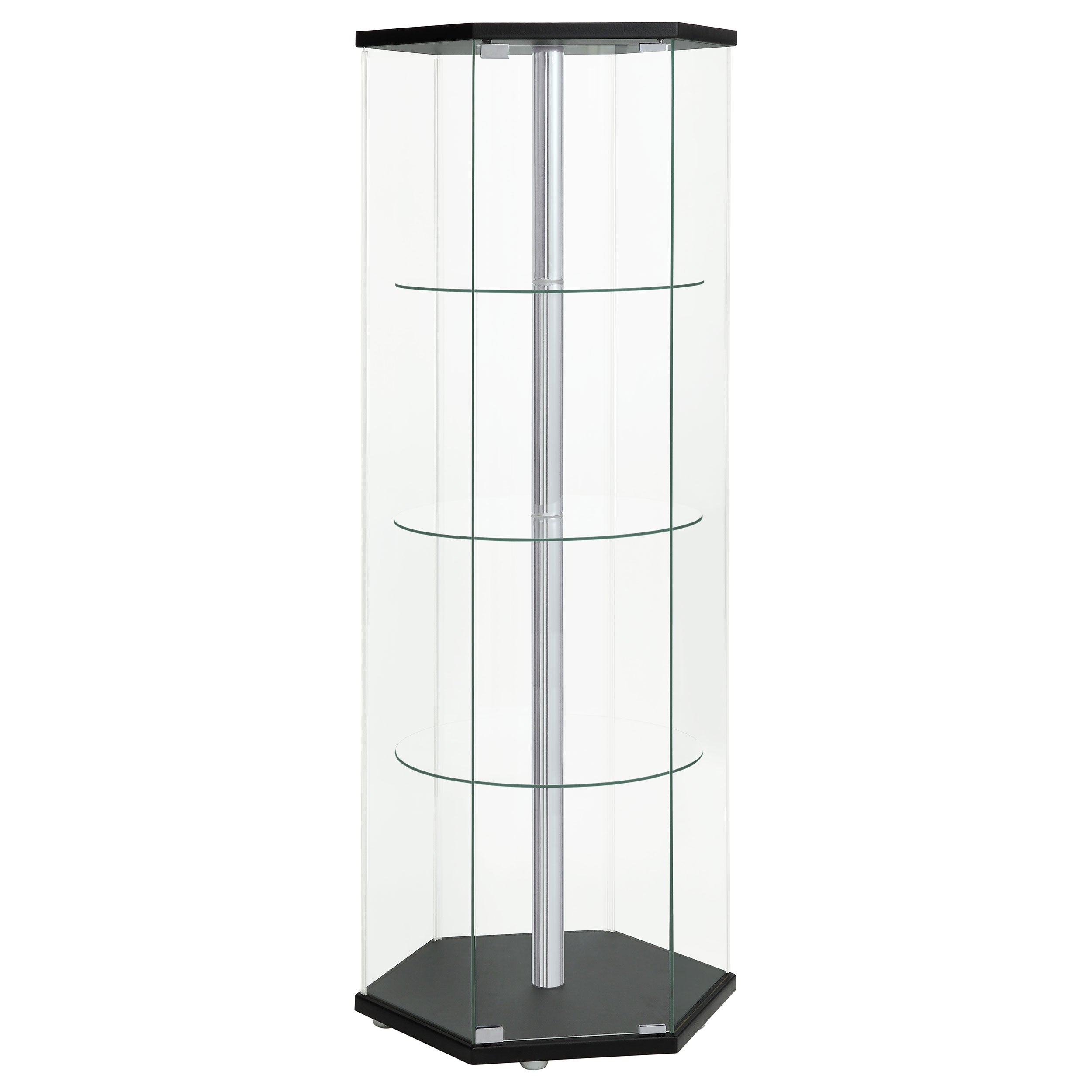 Dar Furniture - Coaster - Zahavah 4-shelf Hexagonal Clear Glass Curio Cabinet Black - 950276