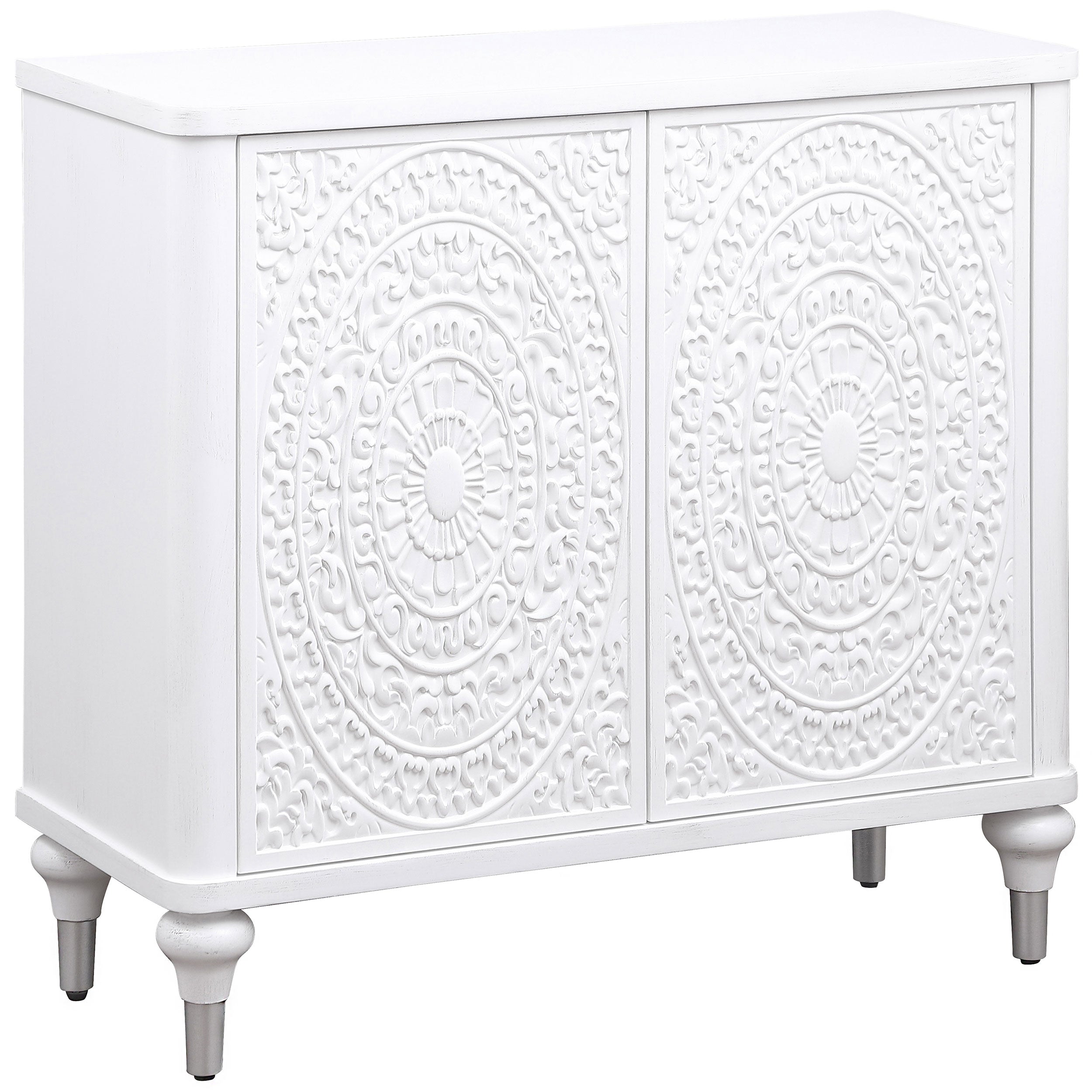 Dar Furniture - Coaster - Cardella 2-door Mandala Accent Cabinet Distressed White - 950411