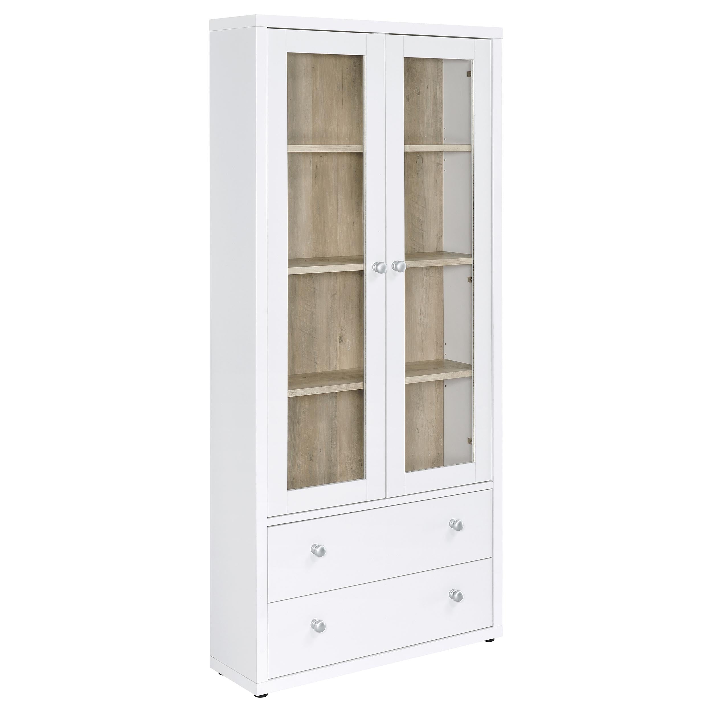 Dar Furniture - Coaster - Hawthorne 4-shelf Glass Door Tall Cabinet with Drawers White - 953477