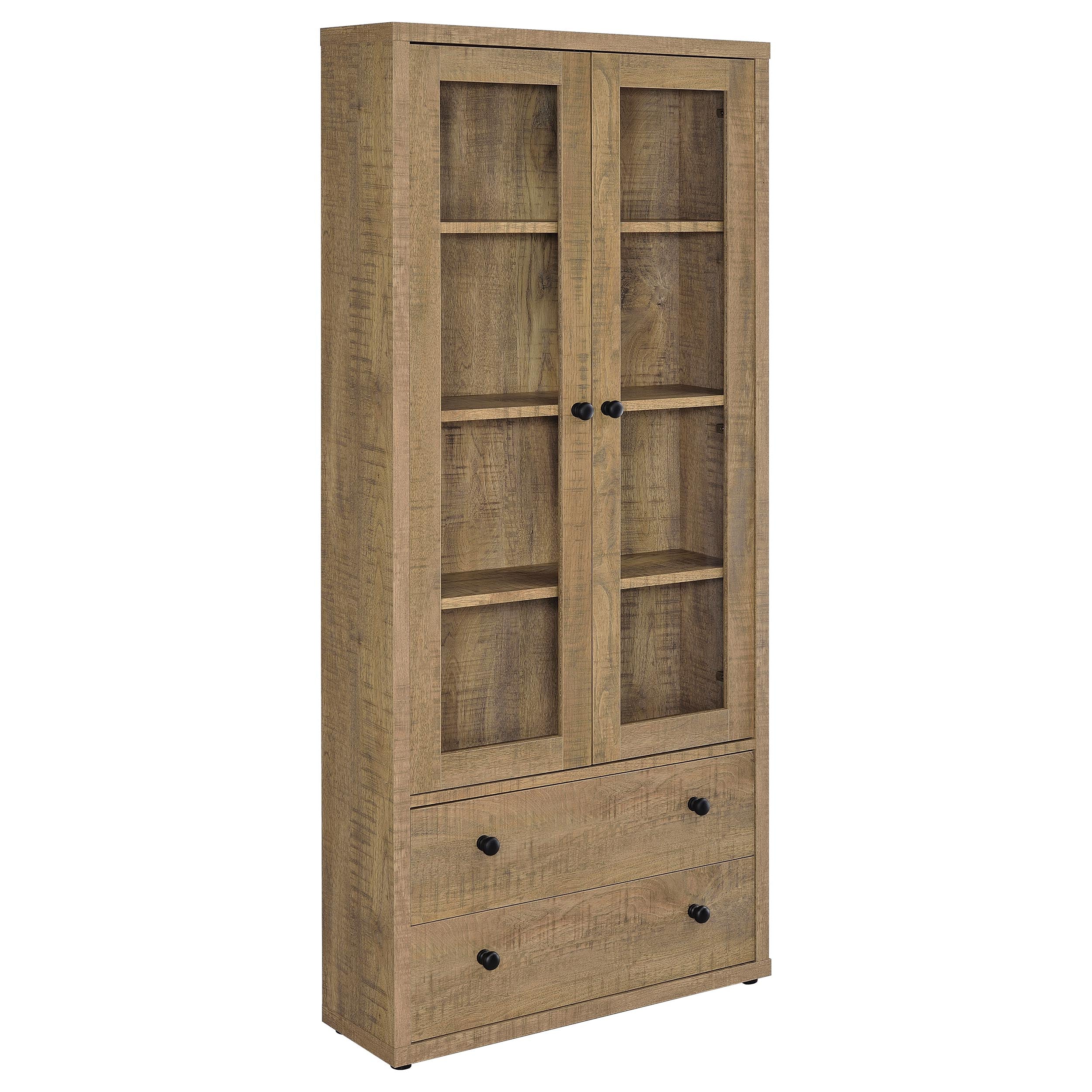 Dar Furniture - Coaster - Hawthorne 4-shelf Glass Door Tall Cabinet with Drawers Mango - 953479