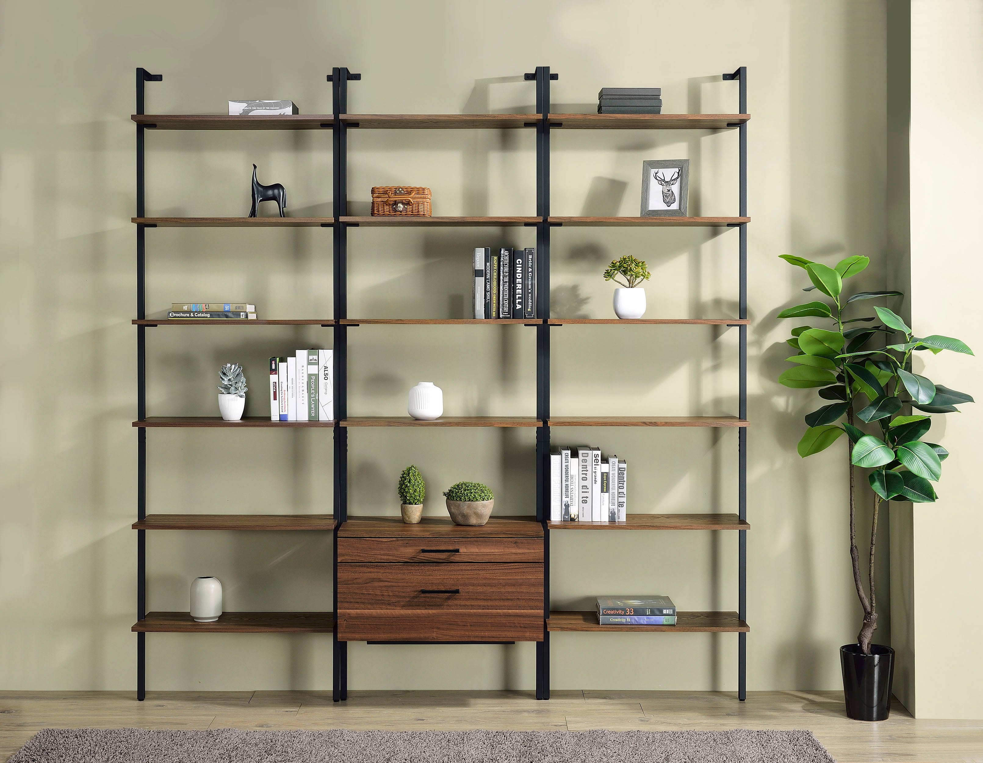 Dar Furniture - Coaster - Owens 3-piece 96-inch Wall Mounted Bookshelf Set Walnut - 980074-S3