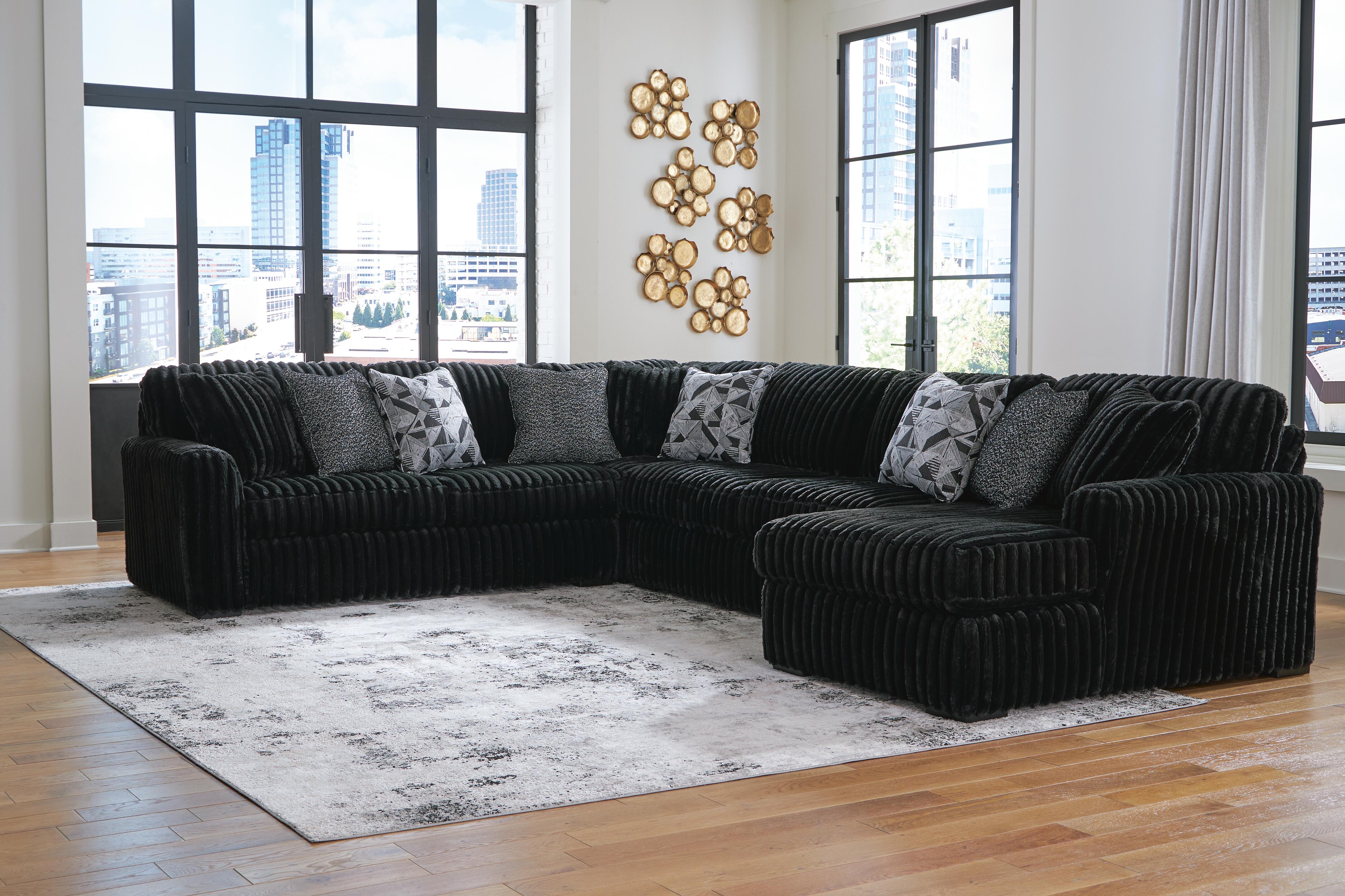 Dar Furniture - Ashley Furniture - Midnight-Madness 4-Piece Sectional with Chaise - LAF 4-Piece Sectional with Chaise / Onyx - 98103S3