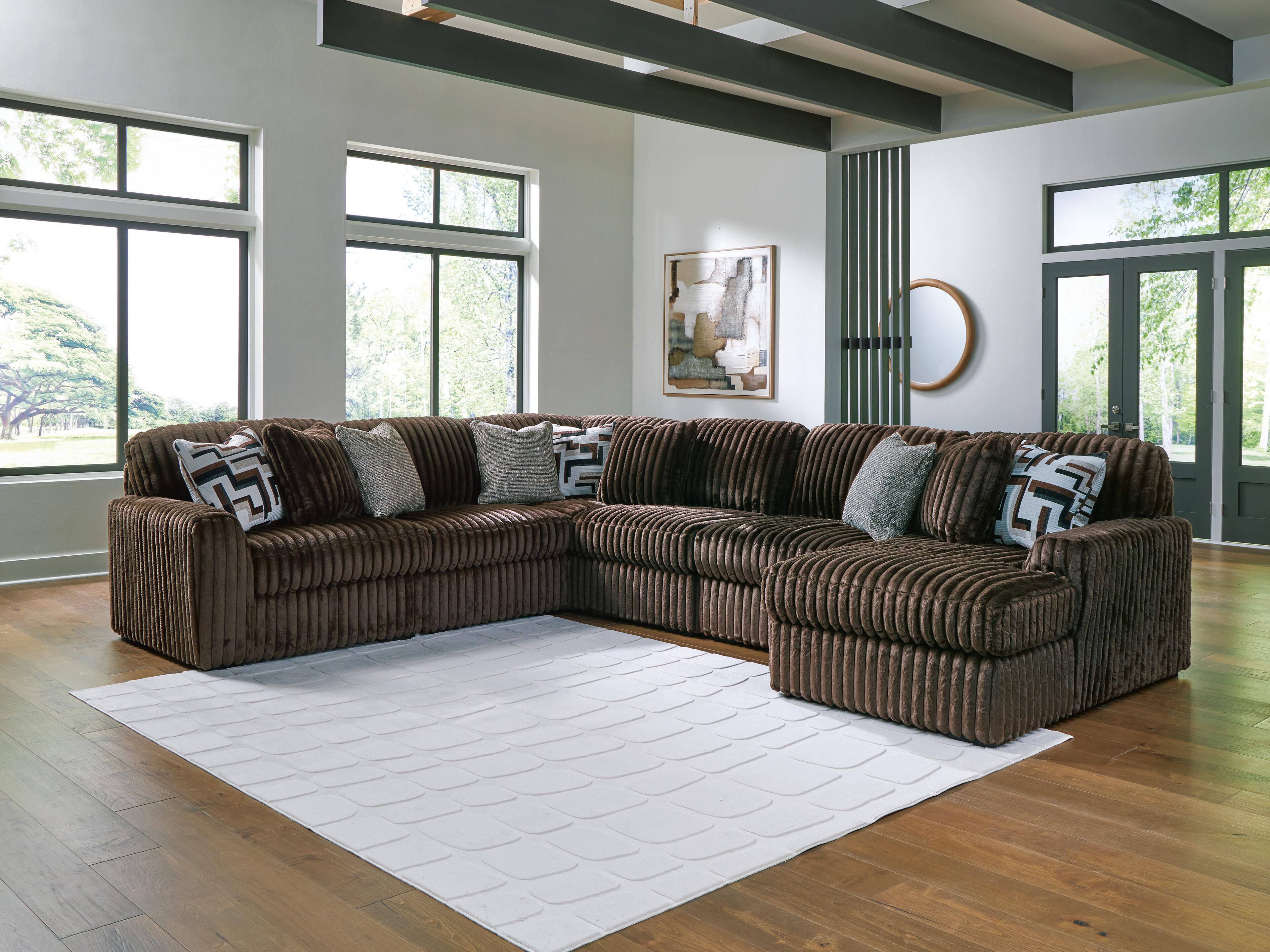 Dar Furniture - Ashley Furniture - Midnight-Madness 6-Piece Sectional with Chaise - RAF 6-Piece Sectional with Chaise / Chocolate - 98104S24