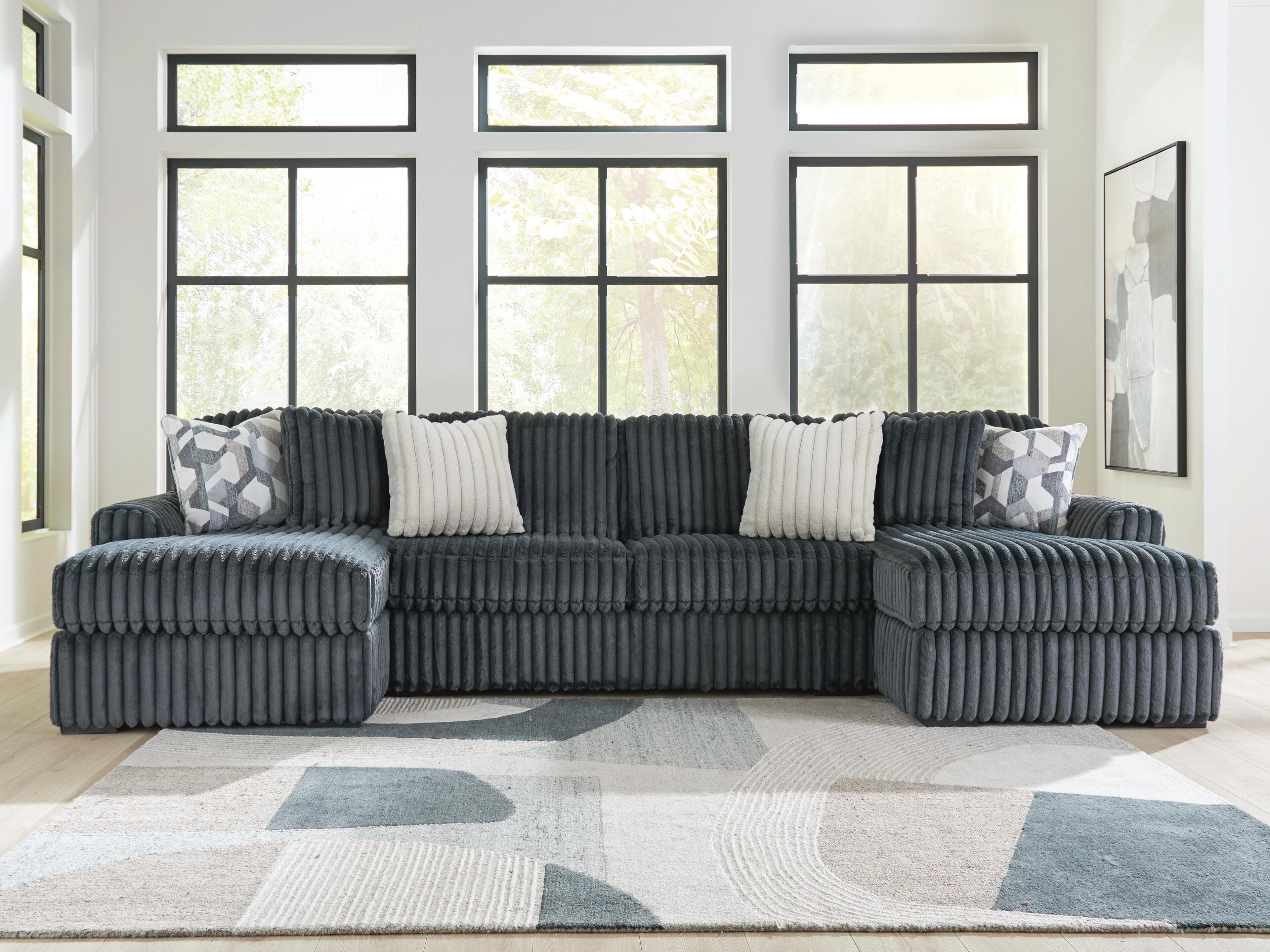 Dar Furniture - Ashley Furniture - Midnight-Madness 3-Piece Double Chaise Sectional - RAF 3-Piece Double Chaise Sectional / Gunmetal - 98105S7