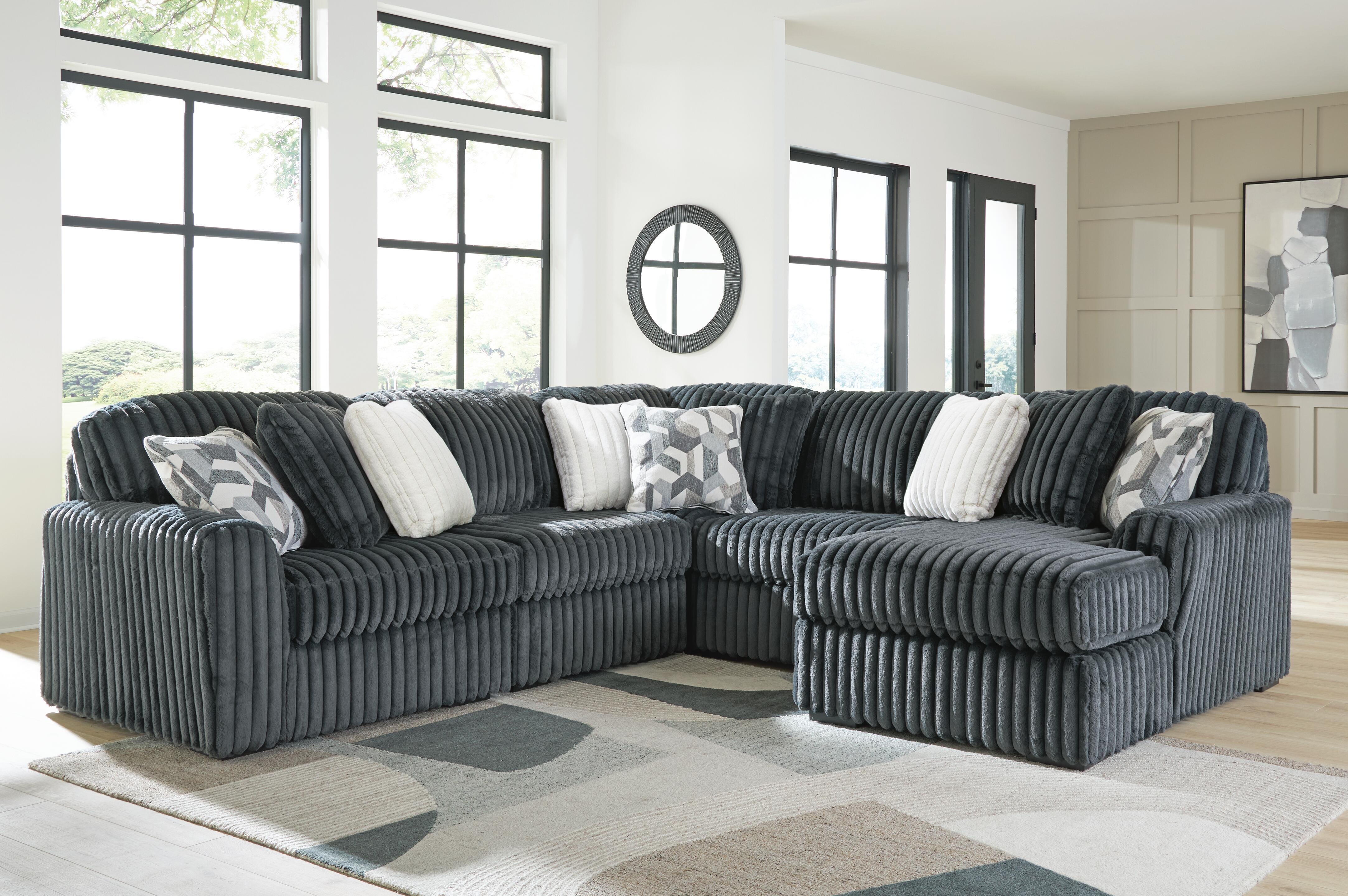 Dar Furniture - Ashley Furniture - Midnight-Madness 5-Piece Sectional with Chaise - RAF 5-Piece Sectional with Chaise / Gunmetal - 98105S23