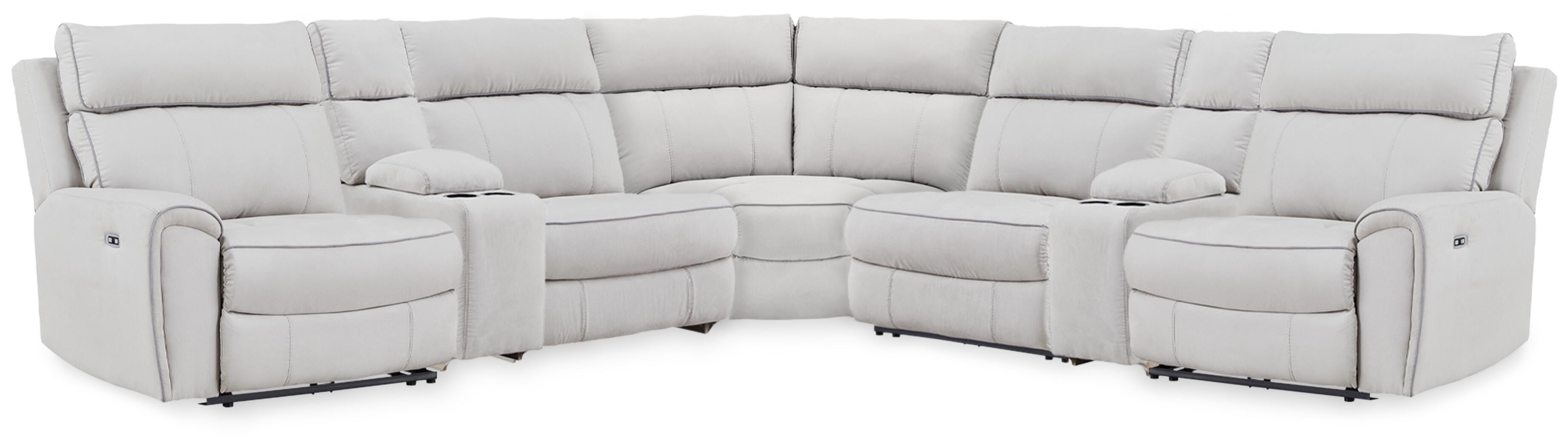 Dar Furniture - Ashley Furniture - Social Pointe 7-Piece Reclining Sectional with Storage Consoles - 7-Piece Reclining Sectional with Storage Consoles / Pearl/Ash - PC98802S34