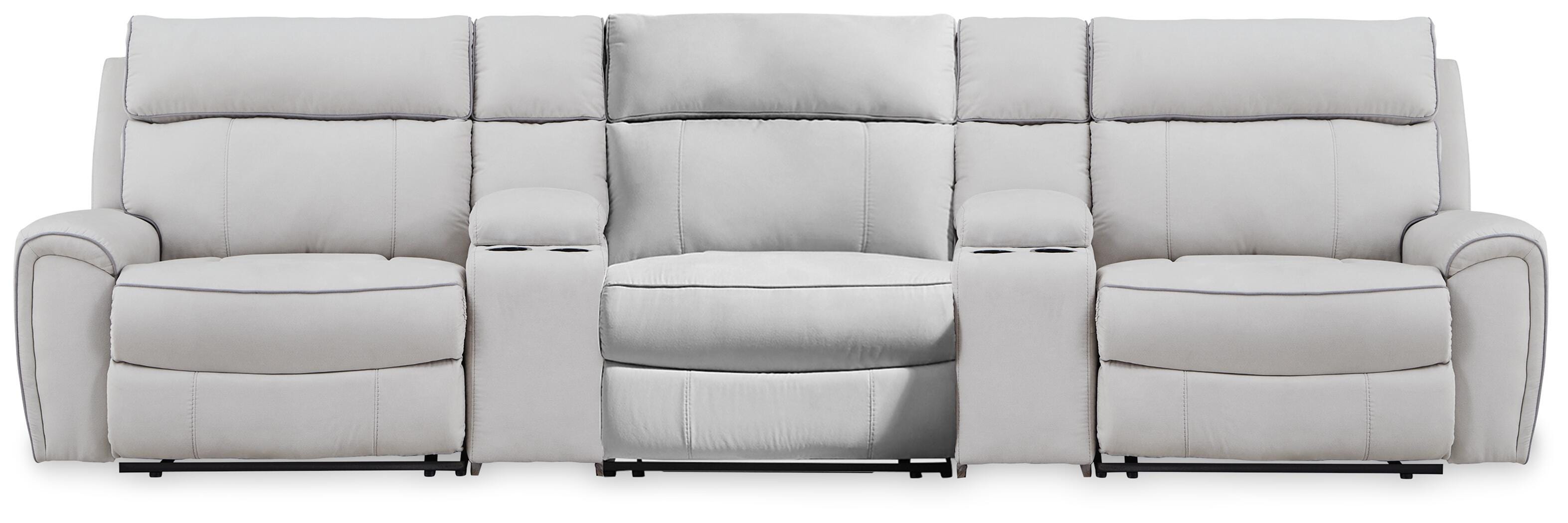 Dar Furniture - Ashley Furniture - Social Pointe 5-Piece Reclining Sectional with Storage Consoles - 5-Piece Reclining Sectional with Storage Consoles / Pearl/Ash - PC98802S39
