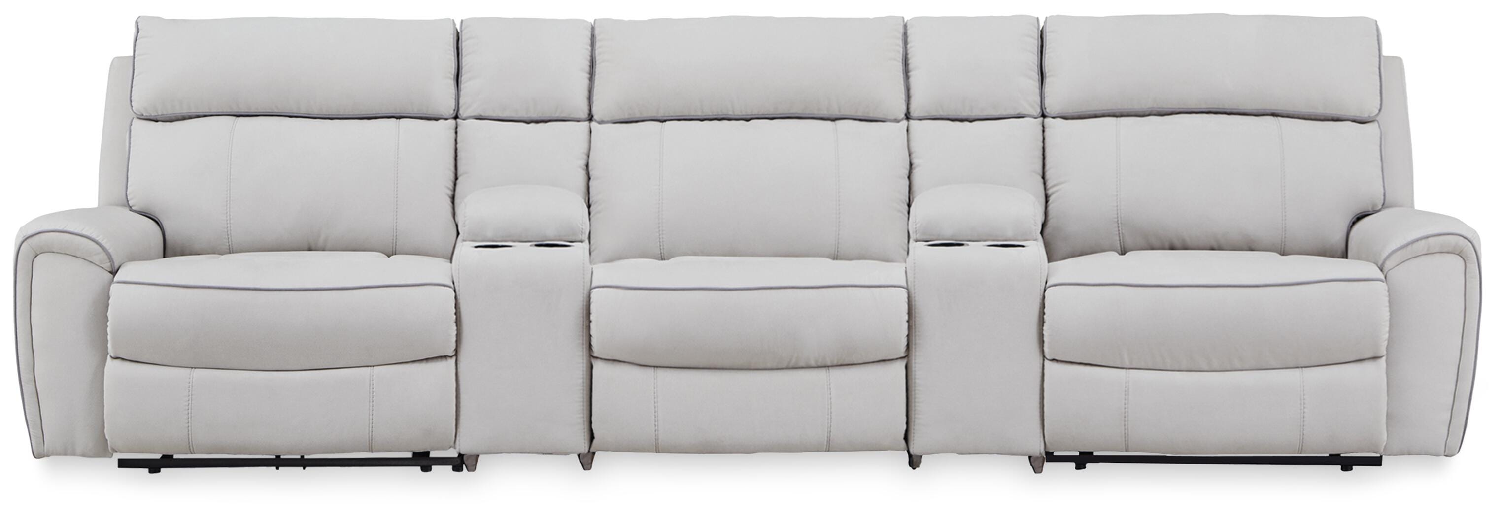 Dar Furniture - Ashley Furniture - Social Pointe 5-Piece Power Reclining Sectional - 5-Piece Power Reclining Sectional / Pearl/Ash - PC98802S14