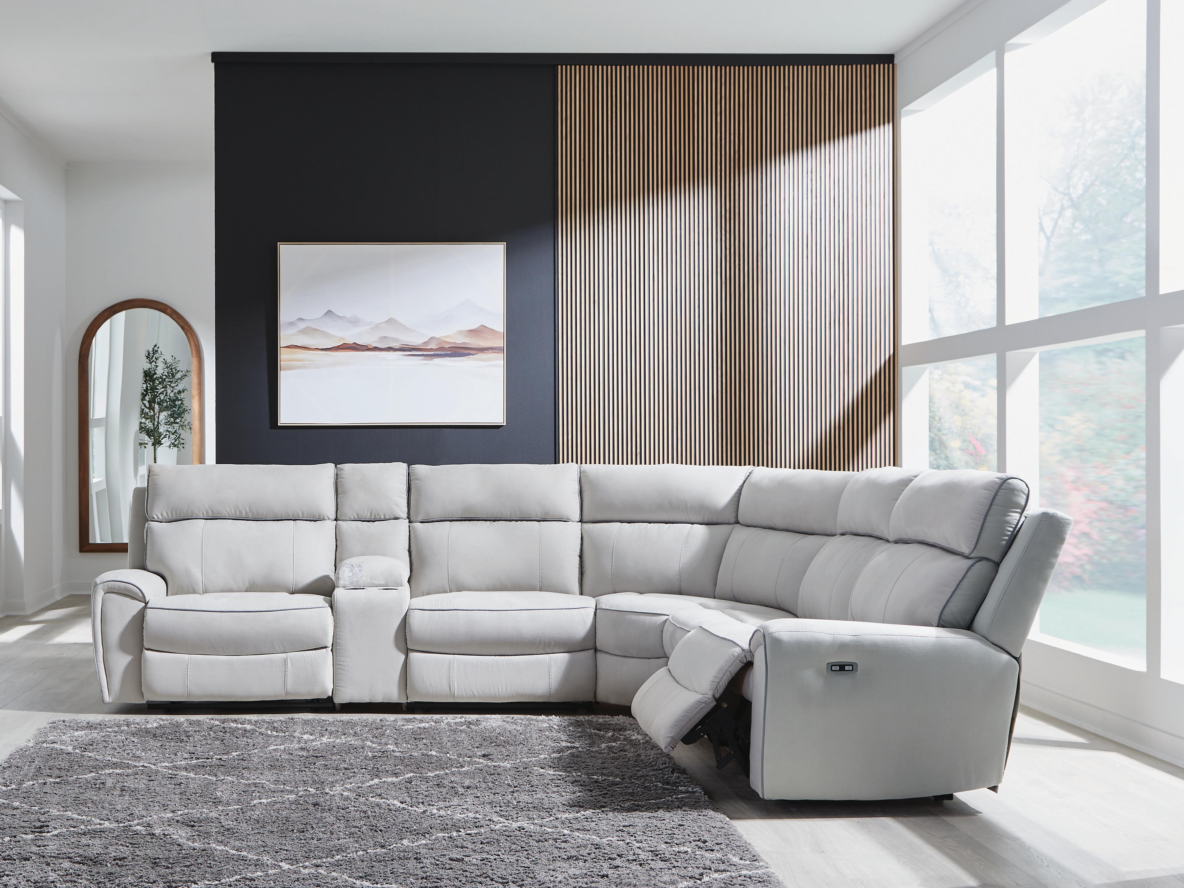Dar Furniture - Ashley Furniture - Social Pointe 6-Piece Power Reclining Sectional - 6-Piece Power Reclining Sectional / Pearl/Ash - PC98802S10