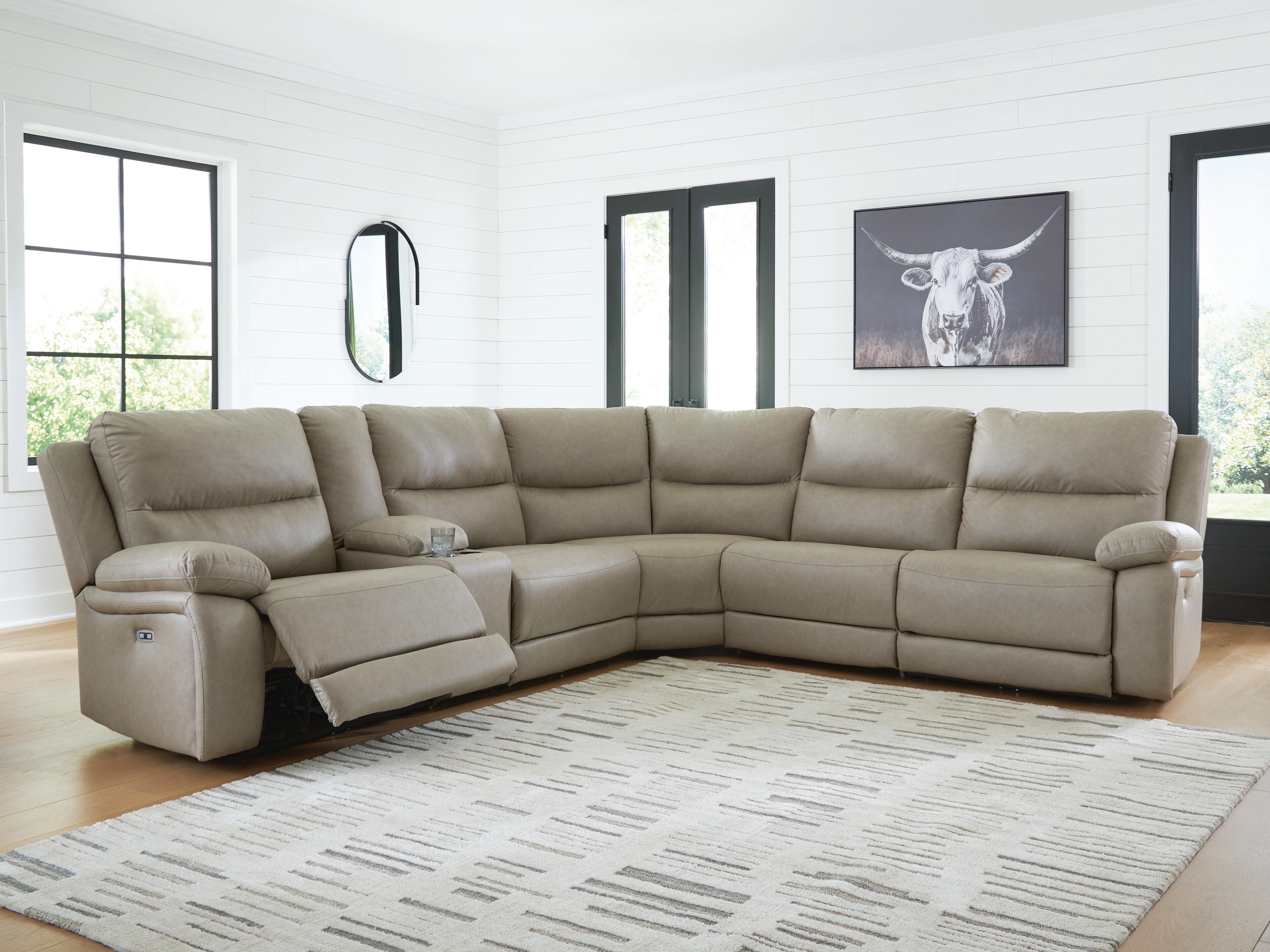 Dar Furniture - Ashley Furniture - Narwhal Place 6-Piece Reclining Sectional with Storage Console - 6-Piece Reclining Sectional with Storage Console / Pebble - PC99201S36