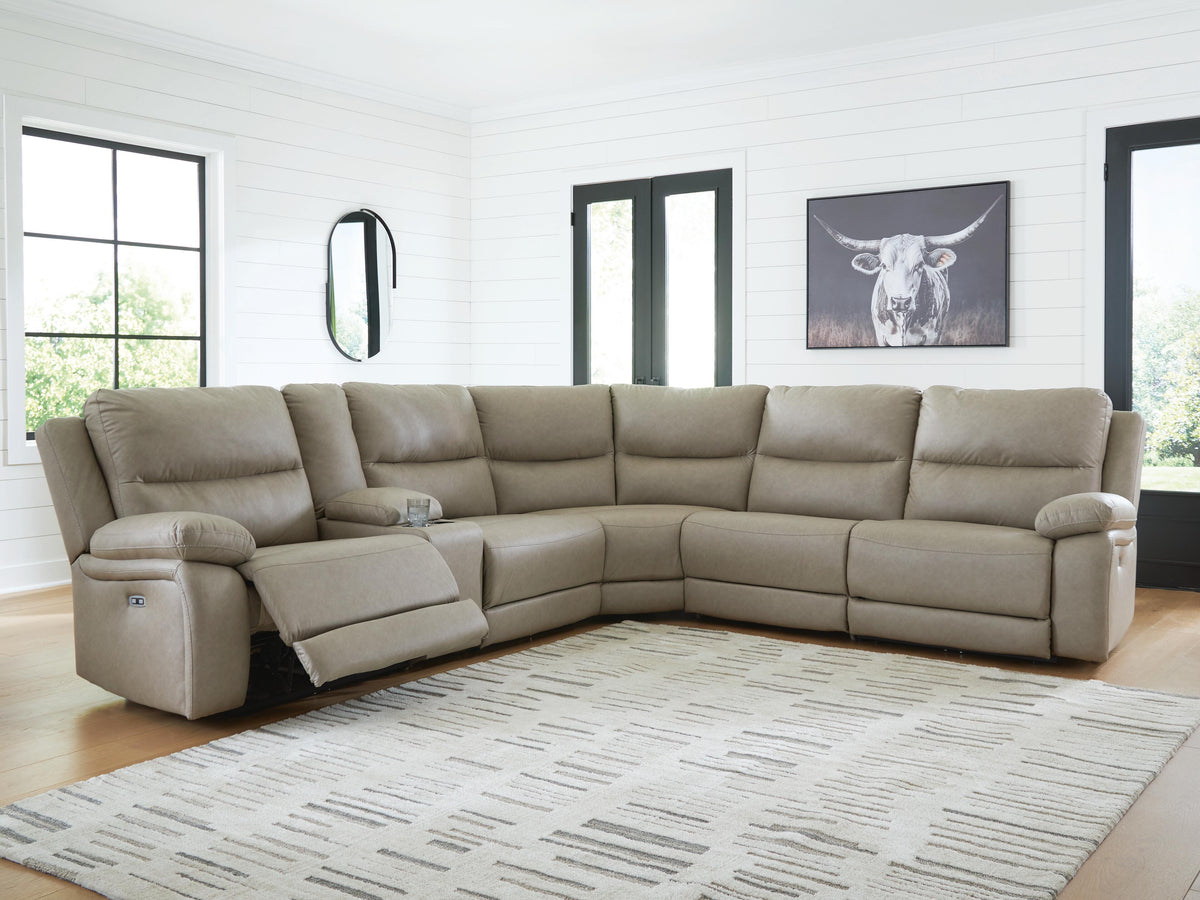 Dar Furniture - Ashley Furniture - Narwhal Place 6-Piece Reclining Sectional with Storage Console - 6-Piece Reclining Sectional with Storage Console / Pebble - PC99201S36